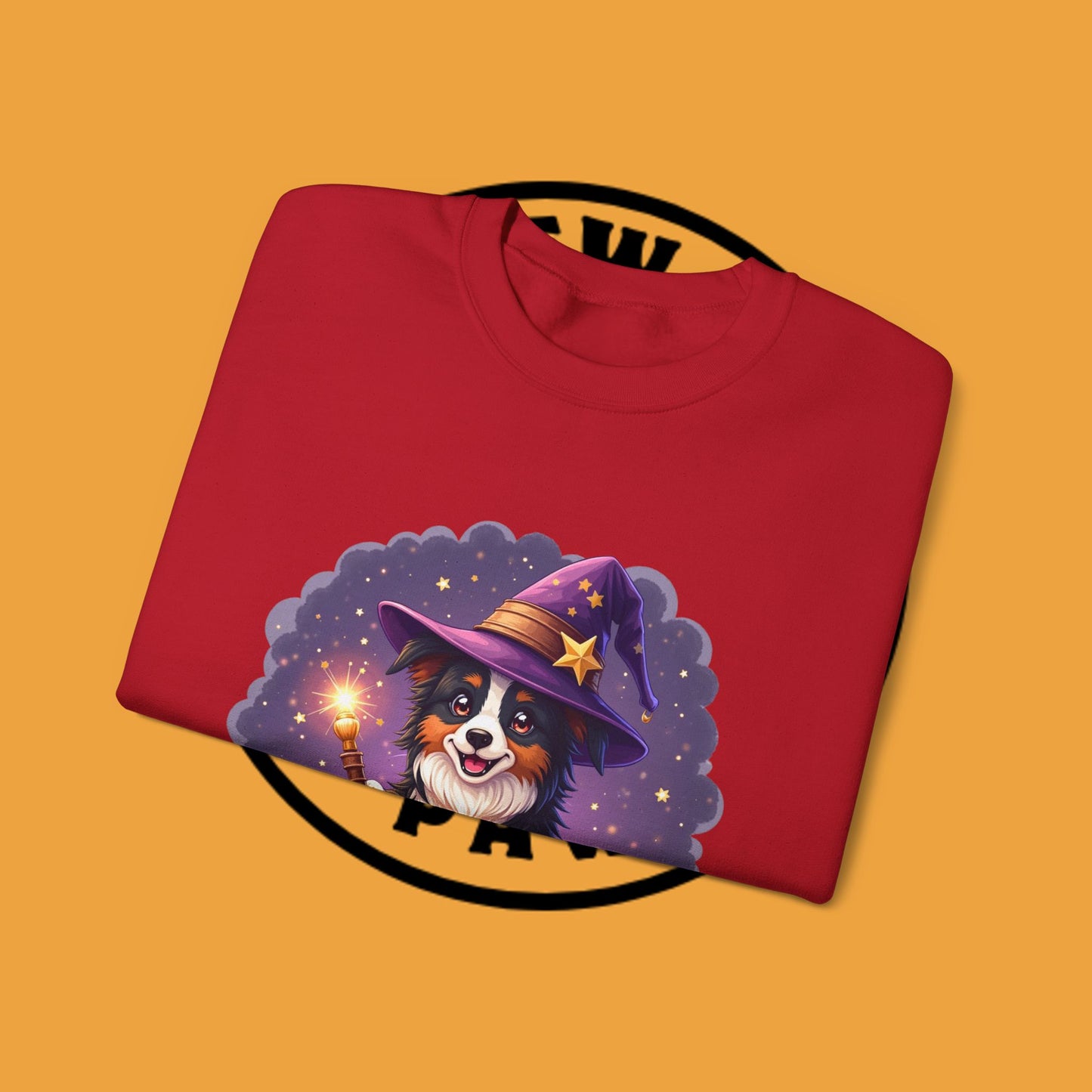 Magical Wizard Dog Crewneck Sweatshirt - Adorable Puppy Magician with Hat & Wand | Fantasy Pet Lover Gift Tee