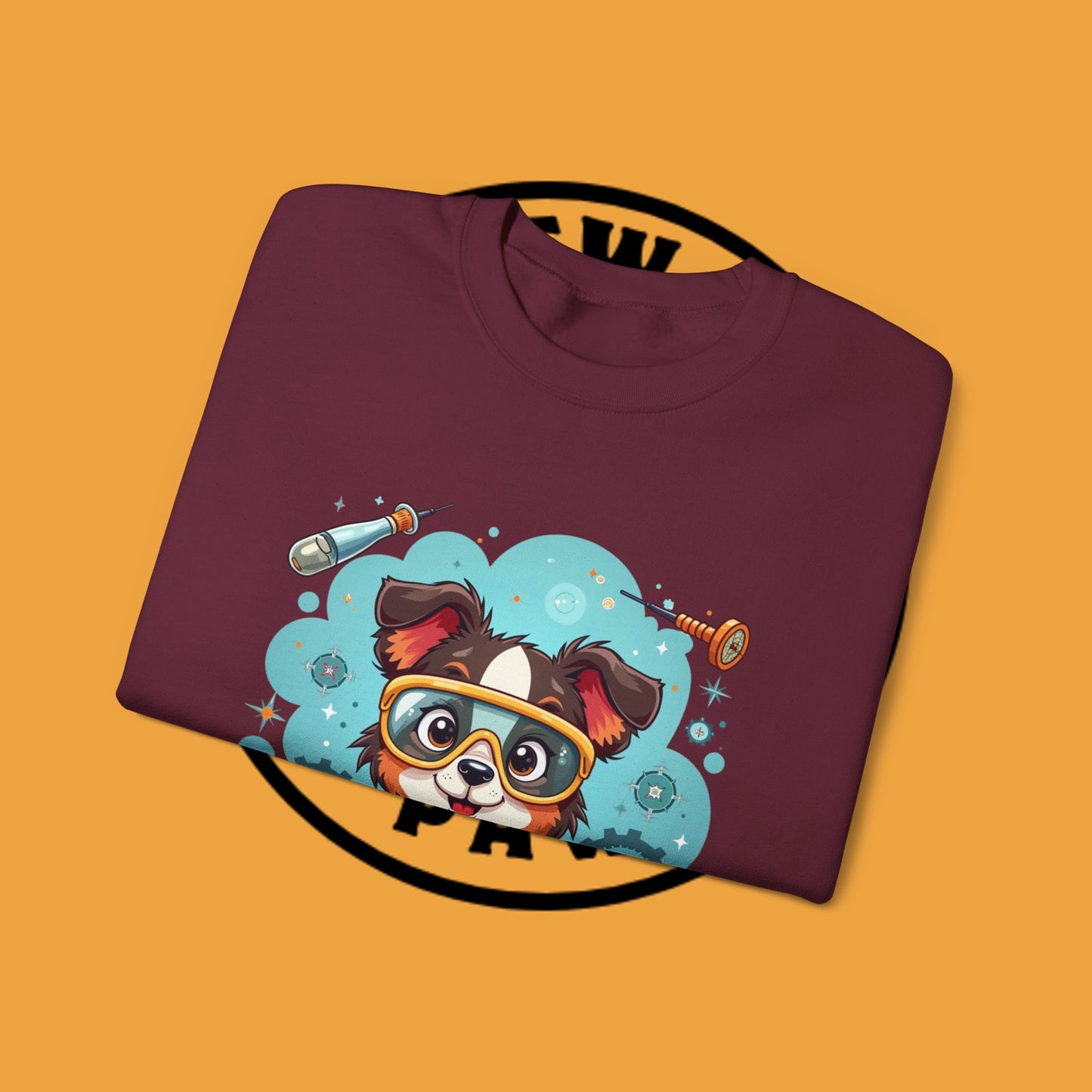 Science Dog Crewneck Sweatshirt - Cute Puppy Scientist with Lab Goggles Design | STEM Lover Gift