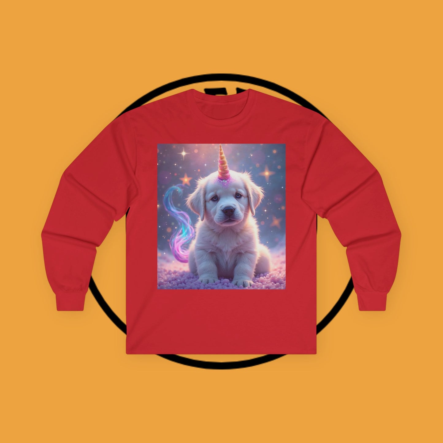Magical Unicorn Puppy - Cosmic Fantasy Rainbow Horn Puppy Design - Unicorn Puppy with Sparkly Horn and Magic Tail - Long Sleeve T-Shirt for Fantasy Lovers π¦β¨