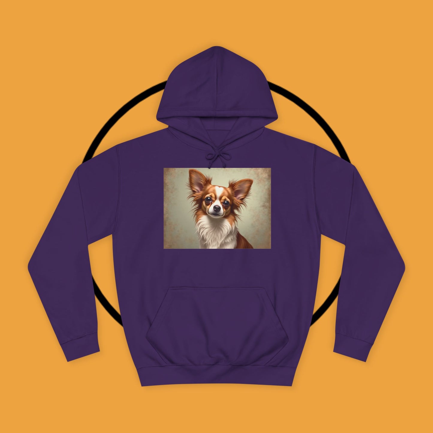 "Long Haired Chihuahua Portrait Hoodie | Elegant Pet Art | Classic Dog Painting Style | Beautiful Chihuahua Gift"