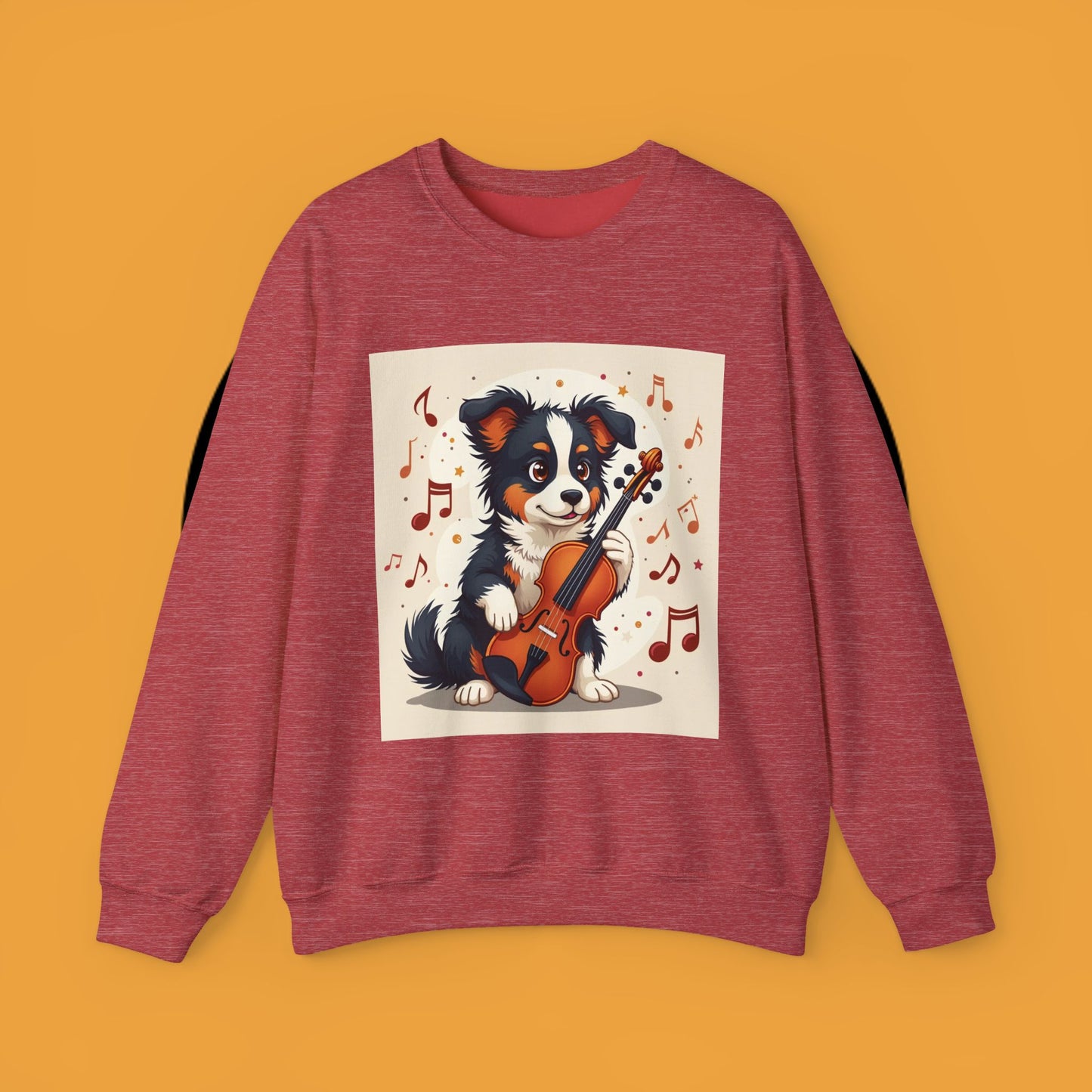 Music Dog Crewneck Sweatshirt - Cute Puppy Violinist with Musical Notes Design | Musician Gift