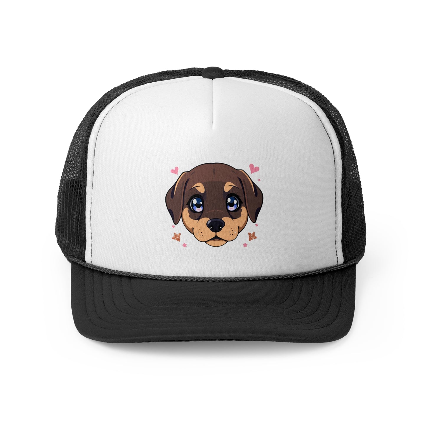 Kawaii Puppy Trucker Cap - Cute Anime Design with Hearts - Adorable Unisex Cap