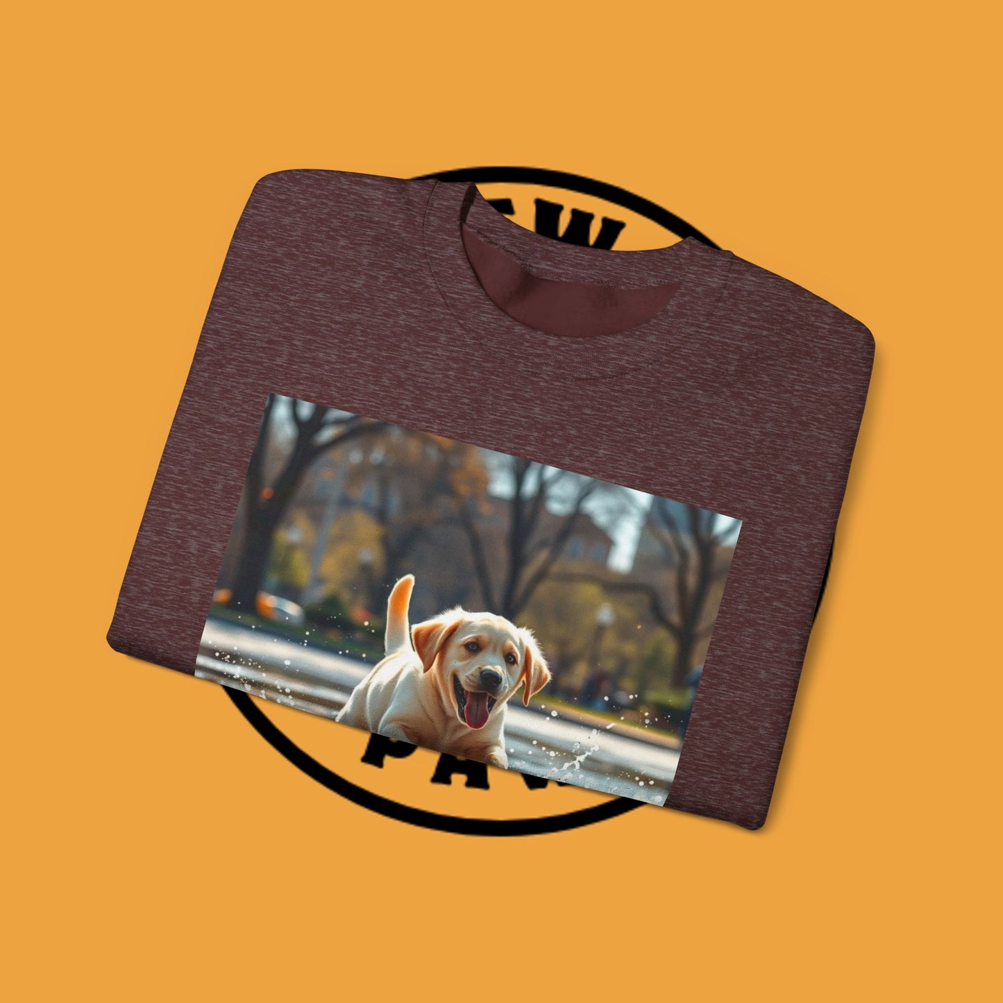 Unisex Dog Lover Crewneck Sweatshirt -Labrador Puppy Running in Water - Happy Dog Splashing in Puddle