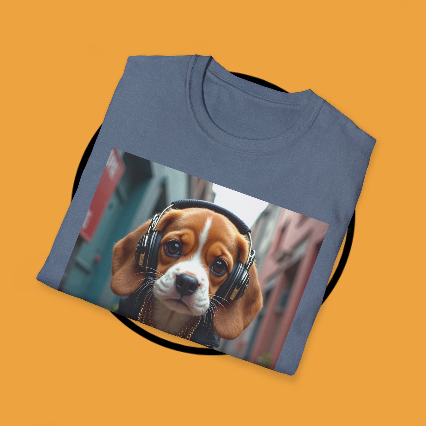 Hip Hop Beagle Dog T-Shirt - Cool Puppy with Headphones & Gold Chains Graphic Tee