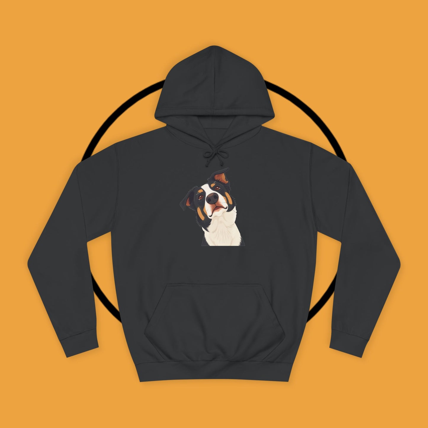 "Happy Border Collie Hoodie - Playful Cartoon Dog with Tilted Head Design | Cute Animal Streetwear"