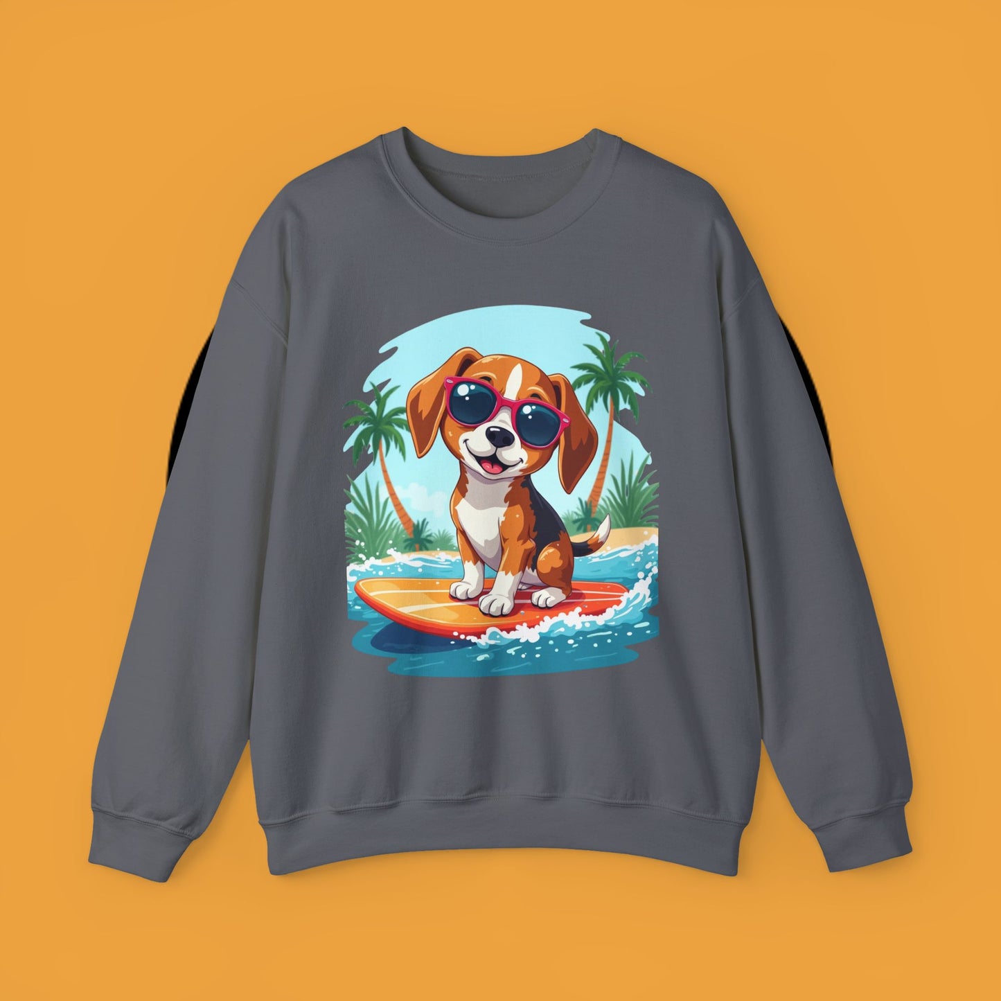 Dog Lover Crewneck Sweatshirt - Beagle surfista - Cool Summer Beagle Surfboard Sweatshirt β Perfect for Beach Vibes!