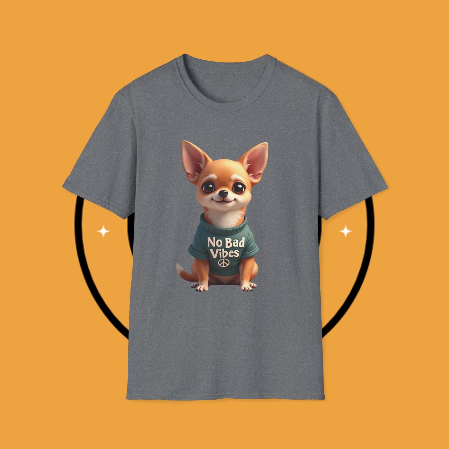 No Bad Vibes Chihuahua T-Shirt - Positive Energy Dog Art - Peace Symbol Pet Tee - Mental Health Wellness Shirt