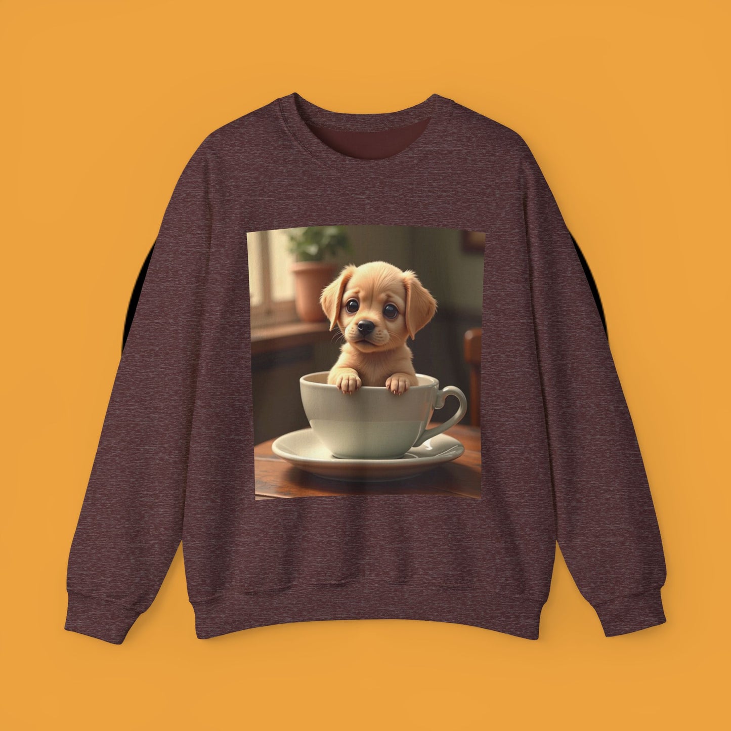Unisex Dog Lover Crewneck Sweatshirt - Teacup Puppy: Adorable Yellow Lab in Coffee Cup