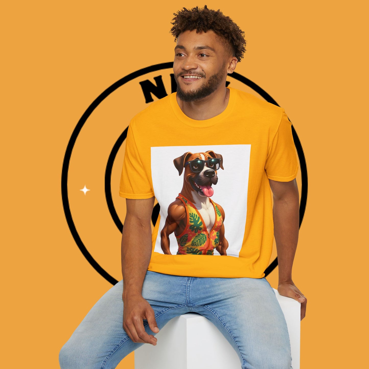 "Buff Beach Boxer" Summer Vacation T-Shirt / Buff Boxer Dog T-Shirt - Funny Muscular Beach Dog Tee