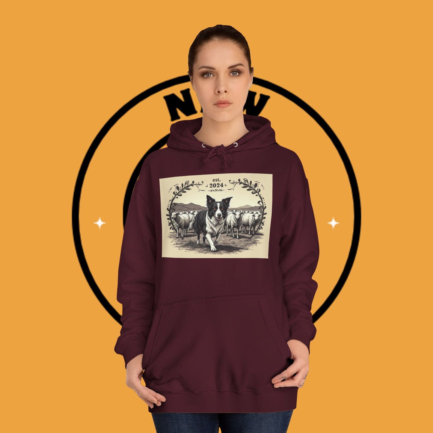 "Border Collie Sheep Herding Hoodie - Vintage Farm Life Est. 2024 Sweatshirt | Premium Pastoral Dog Design"