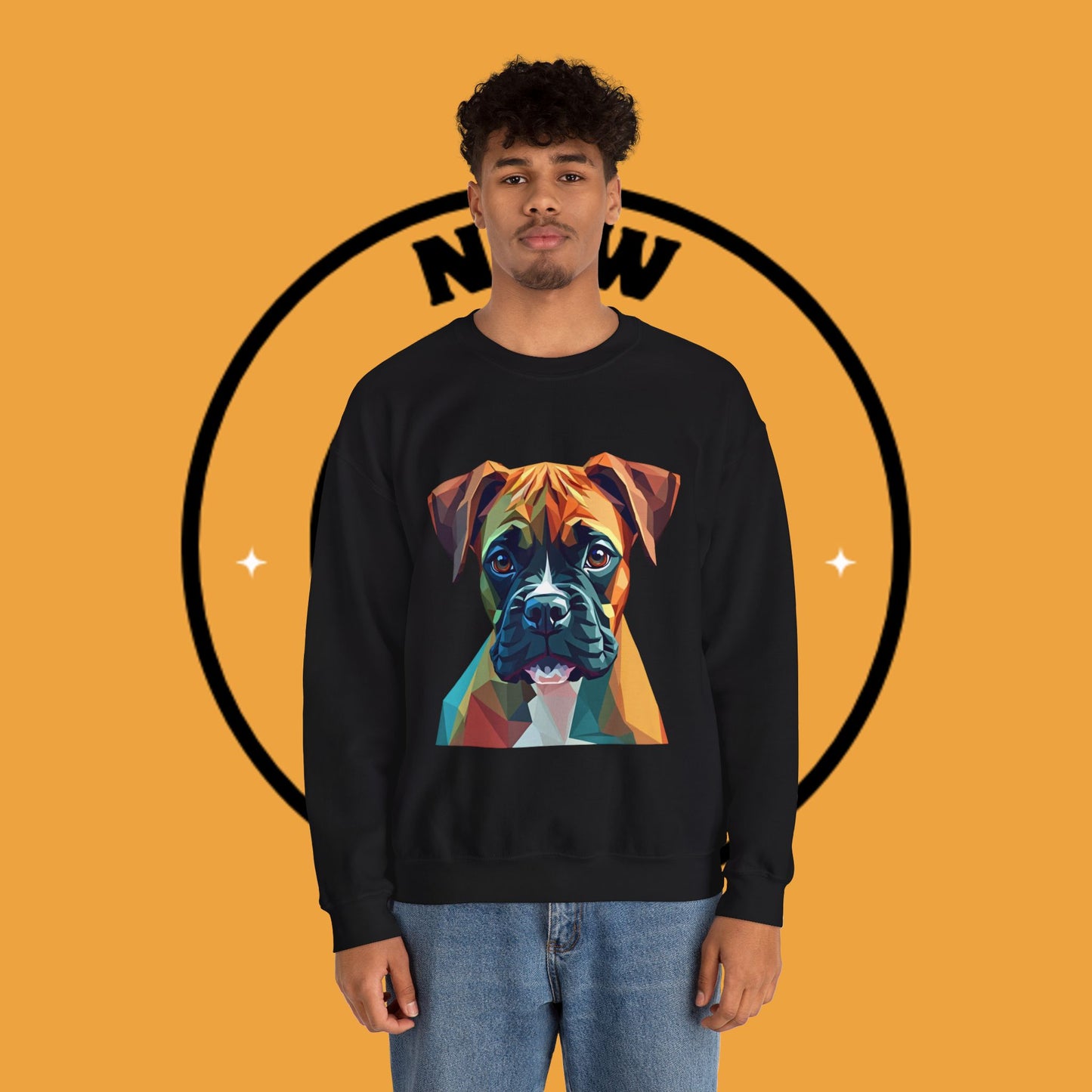 Geometric Boxer Dog Crewneck Sweatshirt - Polygon Art Pet Portrait - Modern Design Lover Gift
