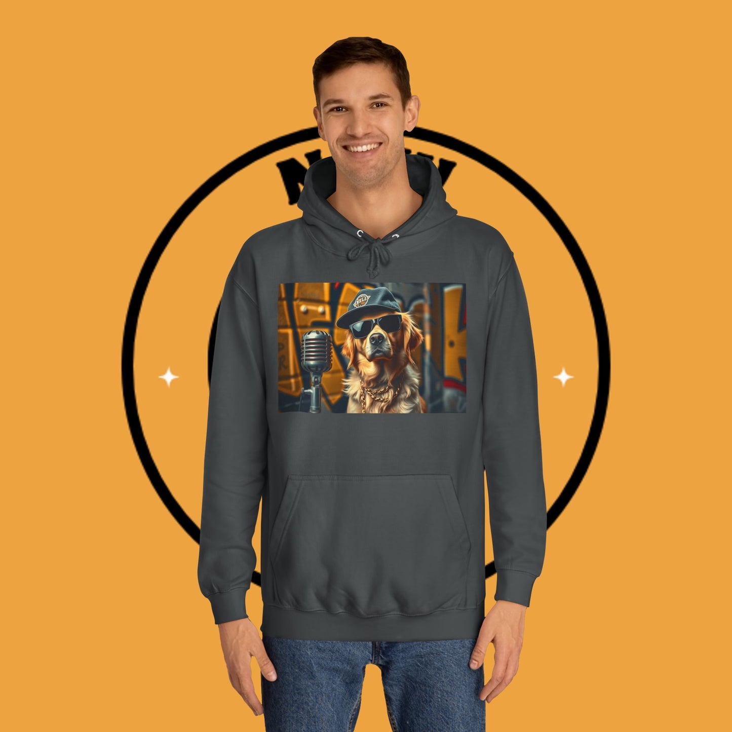 Hip Hop Hound - Cool Dog Rapper with Microphone - Rapper Dog Hoodie: Street Style Icon with Retro Vibes - Unisex Hoodie