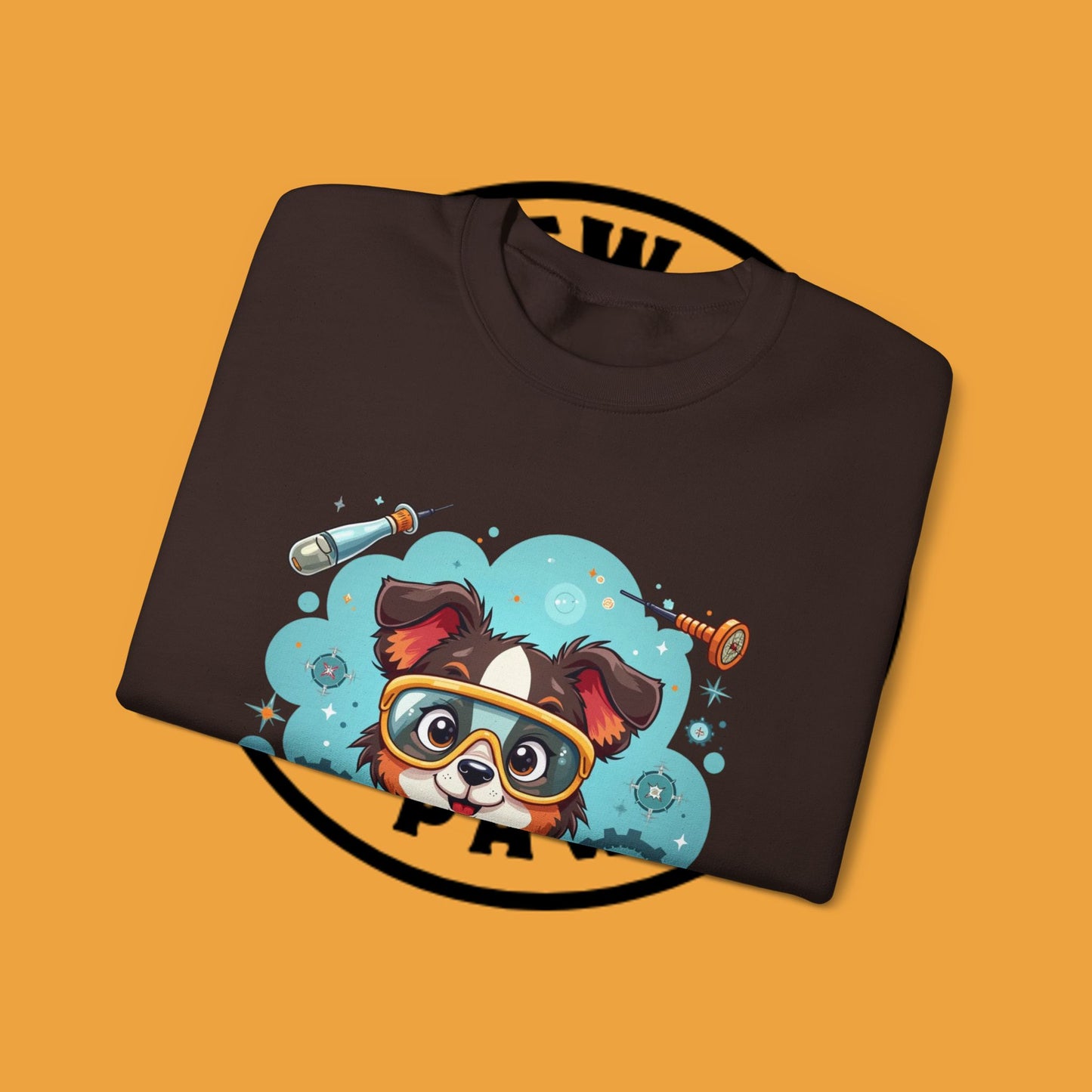 Science Dog Crewneck Sweatshirt - Cute Puppy Scientist with Lab Goggles Design | STEM Lover Gift