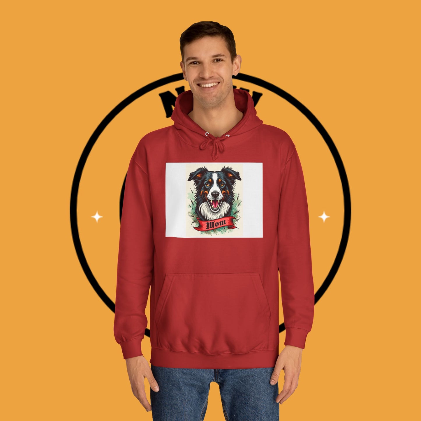"Border Collie Mom Tattoo Style Hoodie - Vintage Dog Mother Banner Design Sweatshirt | Bold Statement Wear"