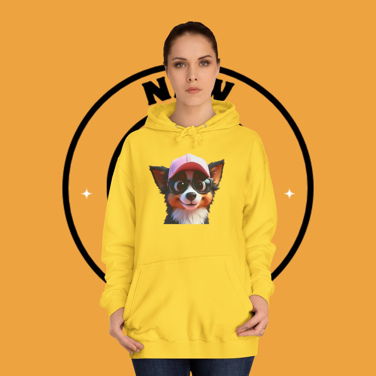"Hipster Border Collie Puppy with Glasses & Cap Hoodie - Cute Trendy Dog Sweatshirt | Fun Design"