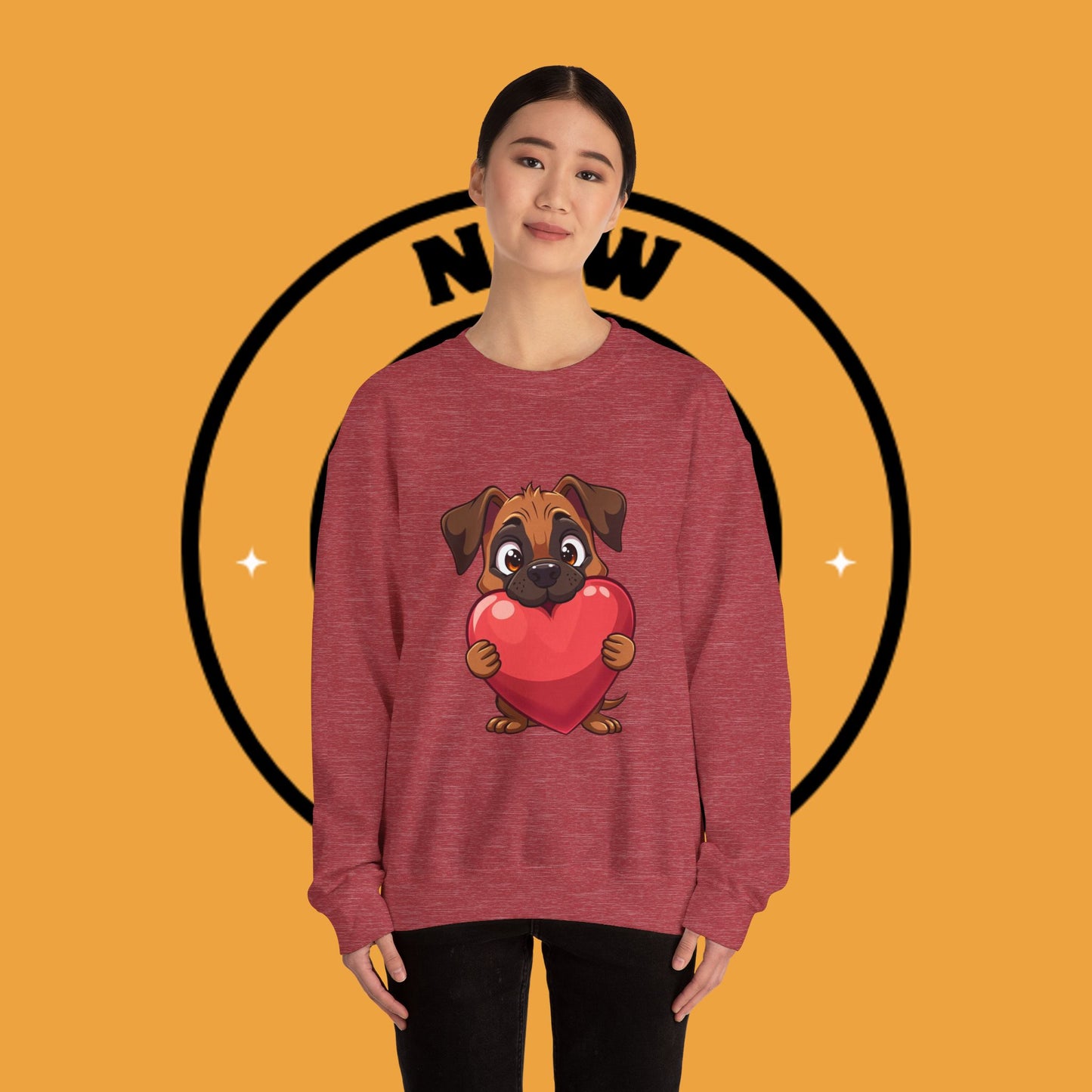 Adorable Puppy Love Heart Crewneck Sweatshirt - Perfect Gift for Dog Lovers
