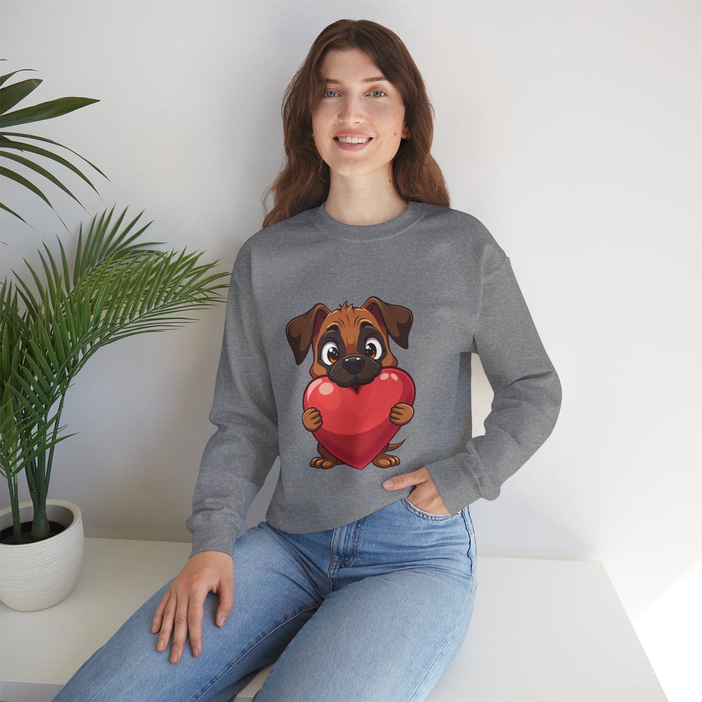 Adorable Puppy Love Heart Crewneck Sweatshirt - Perfect Gift for Dog Lovers
