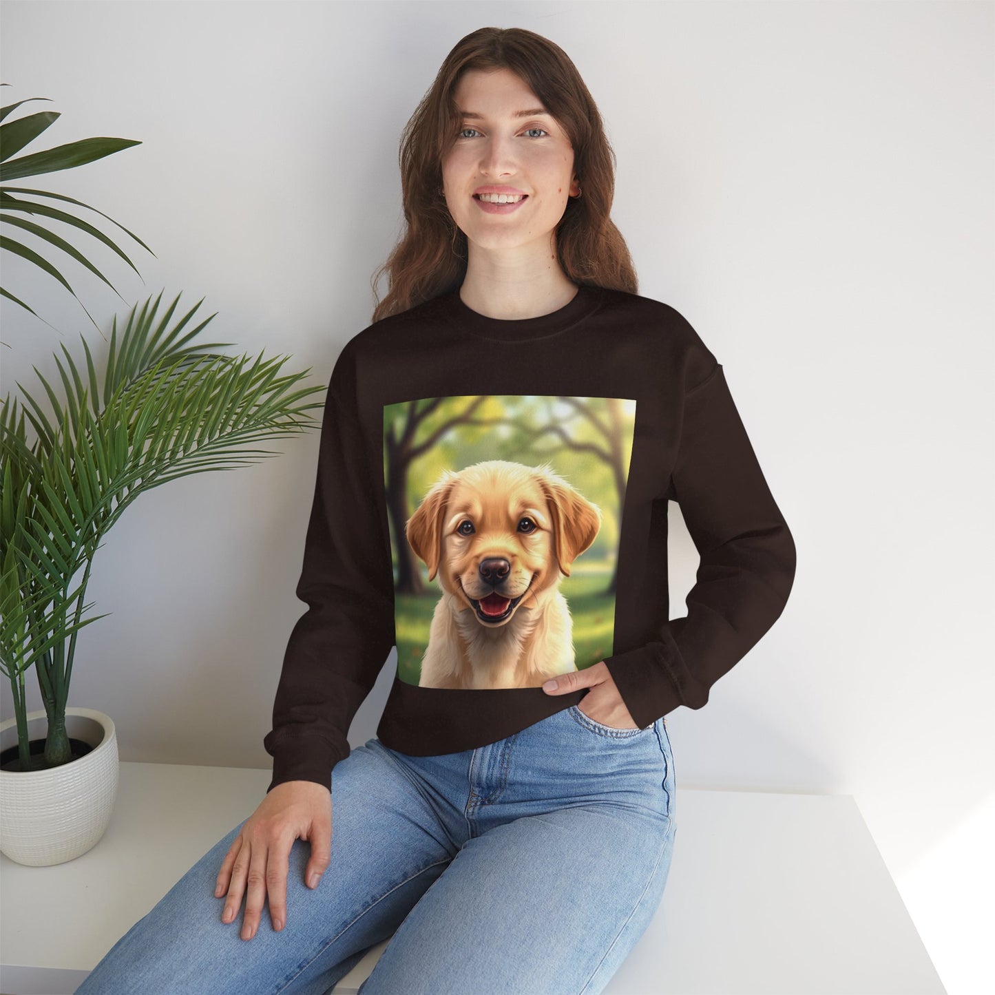 Crewneck Sweatshirt - Adorable Puppy Smiling in the Park - Sweet and Happy Golden Retriever