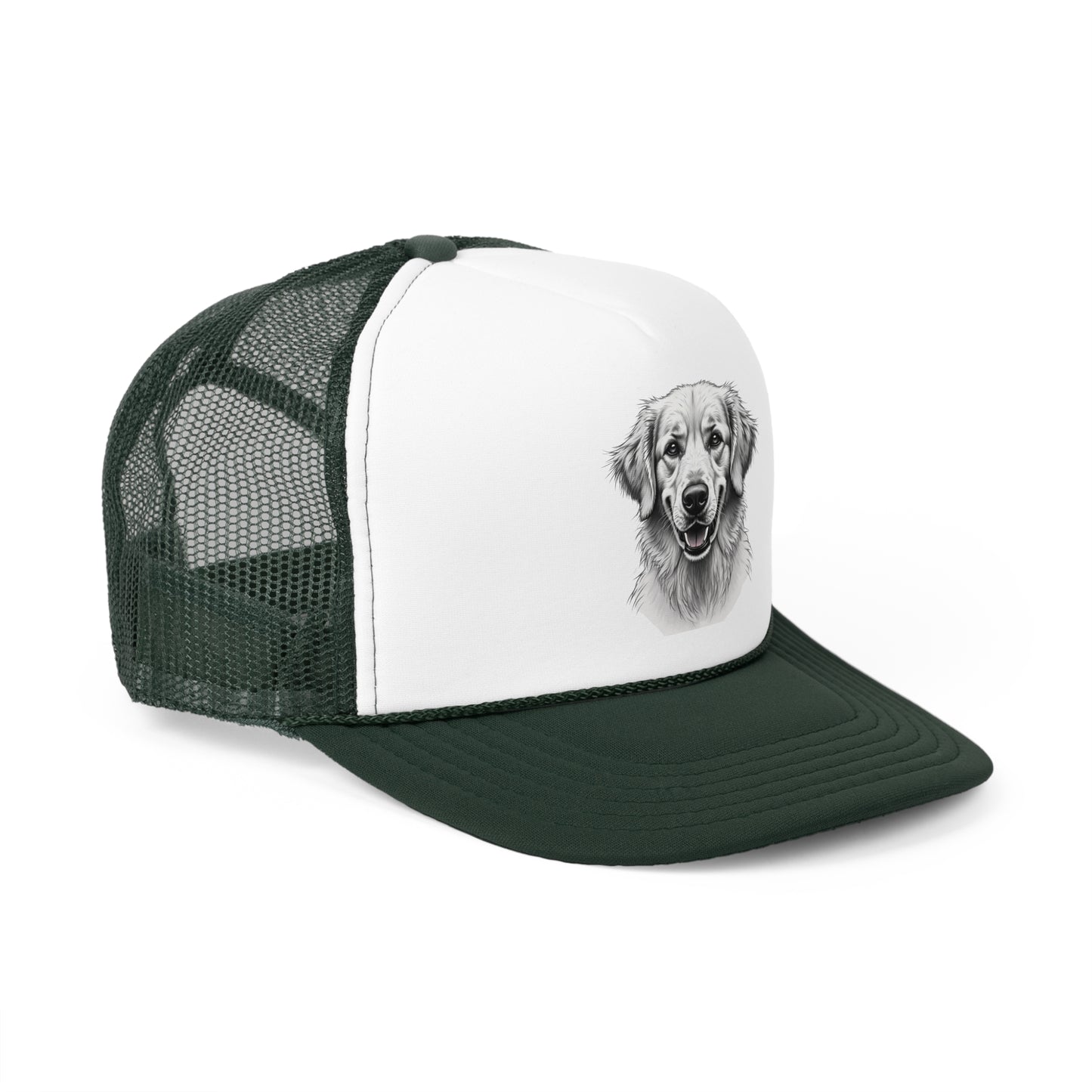 Happy Dog Trucker Cap Black and White - Realistic Sketch Art Design - Unisex Classic Cap