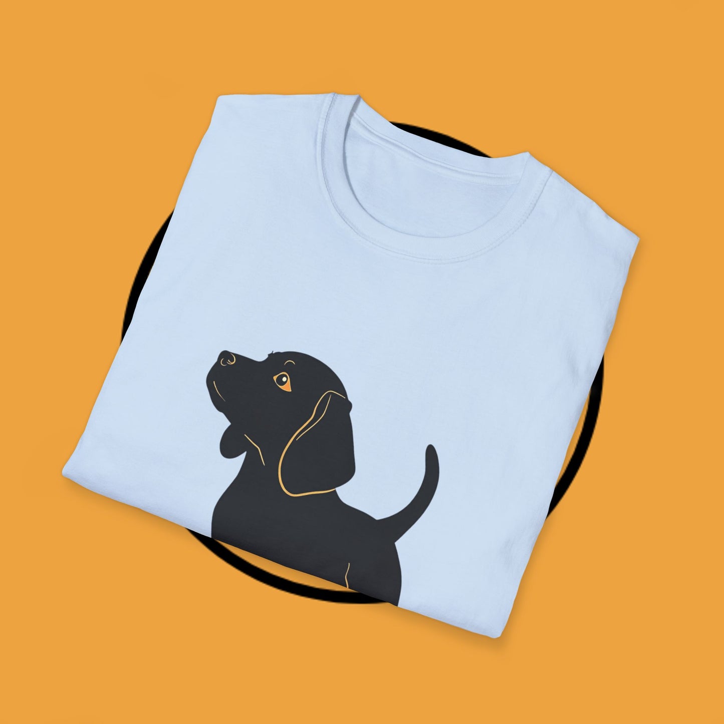 Minimalist Black Beagle Puppy T-Shirt - Simple Dog Silhouette Design | Modern Pet Lover Tee with Gold Accents