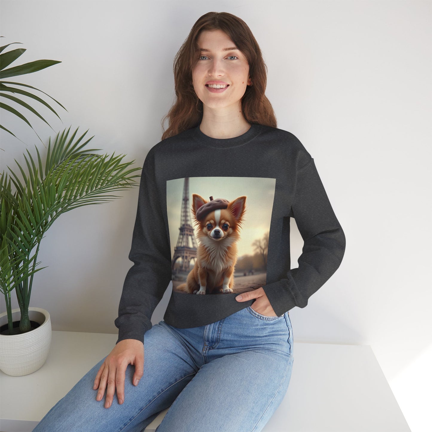 Parisian Chihuahua Beret Sweatshirt | French Dog Eiffel Tower Design | Travel Lover Gift