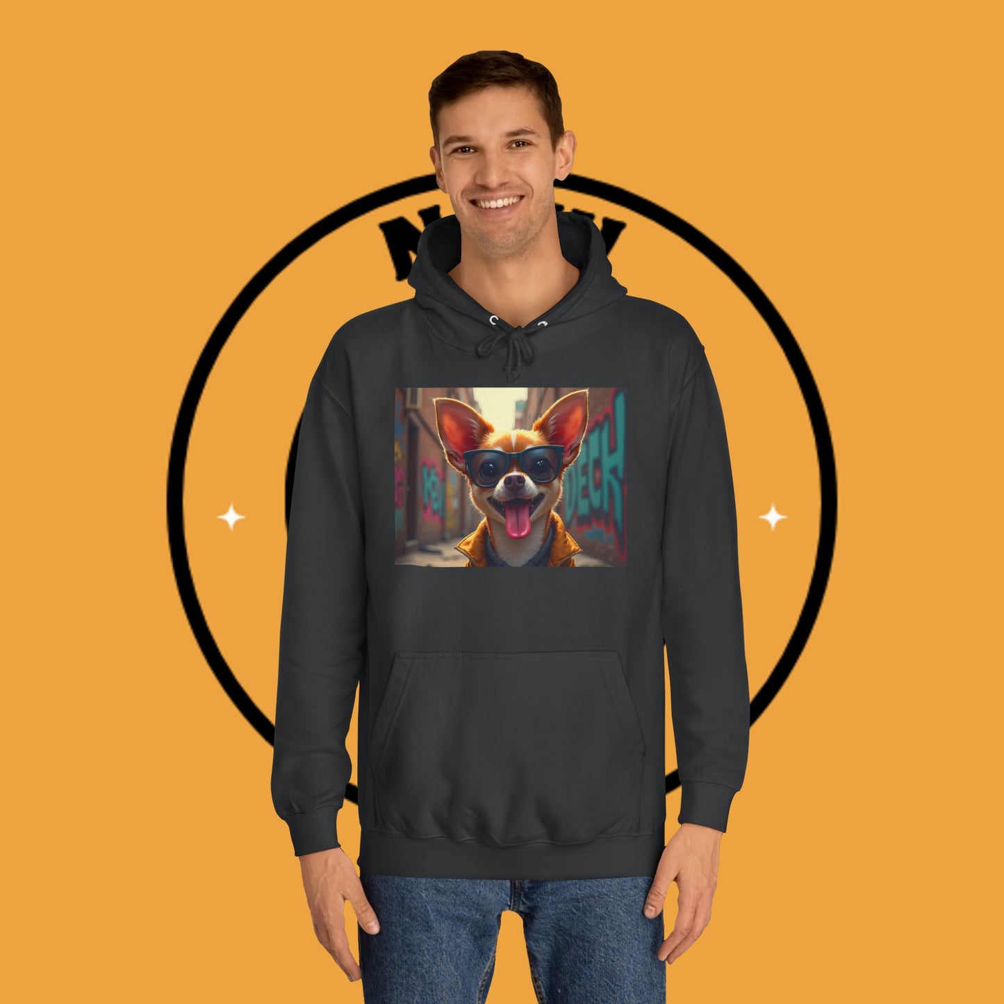 "Hip Chihuahua Sunglasses Hoodie | Cool Street Dog Art | Urban Hipster Pet Fashion | Trendy Animal Streetwear"