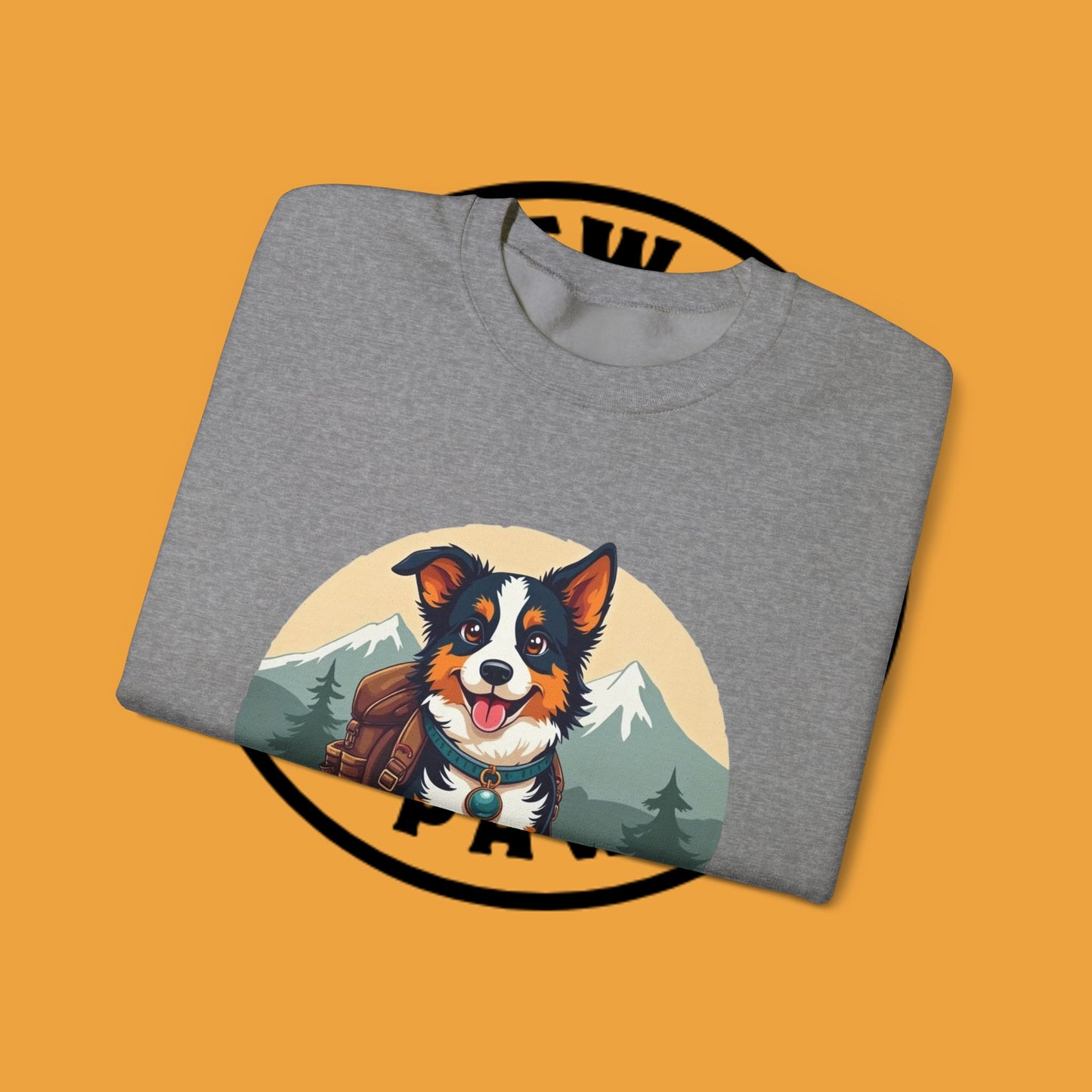 Adventure Dog Hiking Crewneck Sweatshirt - Mountain Explorer Border Collie Design | Outdoor Lover Gift