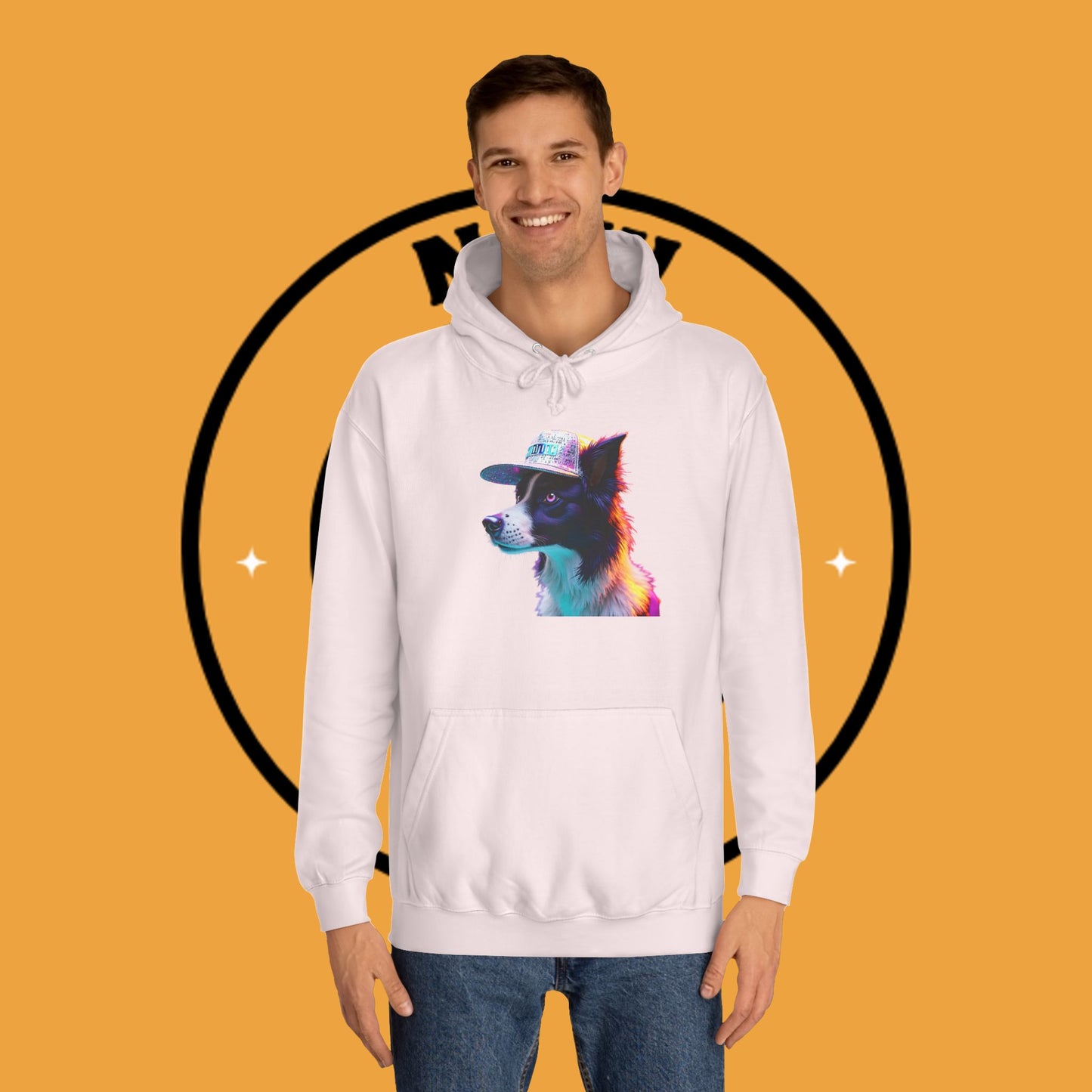 "Neon Rainbow Dog Hoodie - Vibrant Border Collie Street Art Design | Unisex Premium Streetwear"