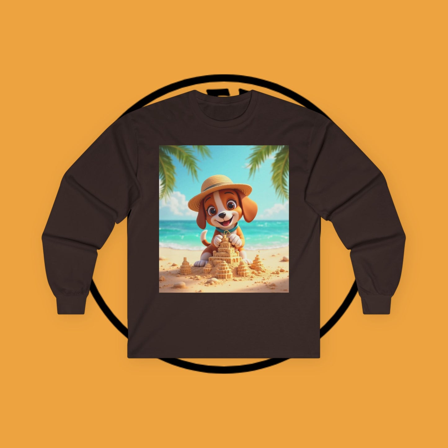 Beach Puppy Building Sandcastle Long Sleeve Shirt - Summer Tee