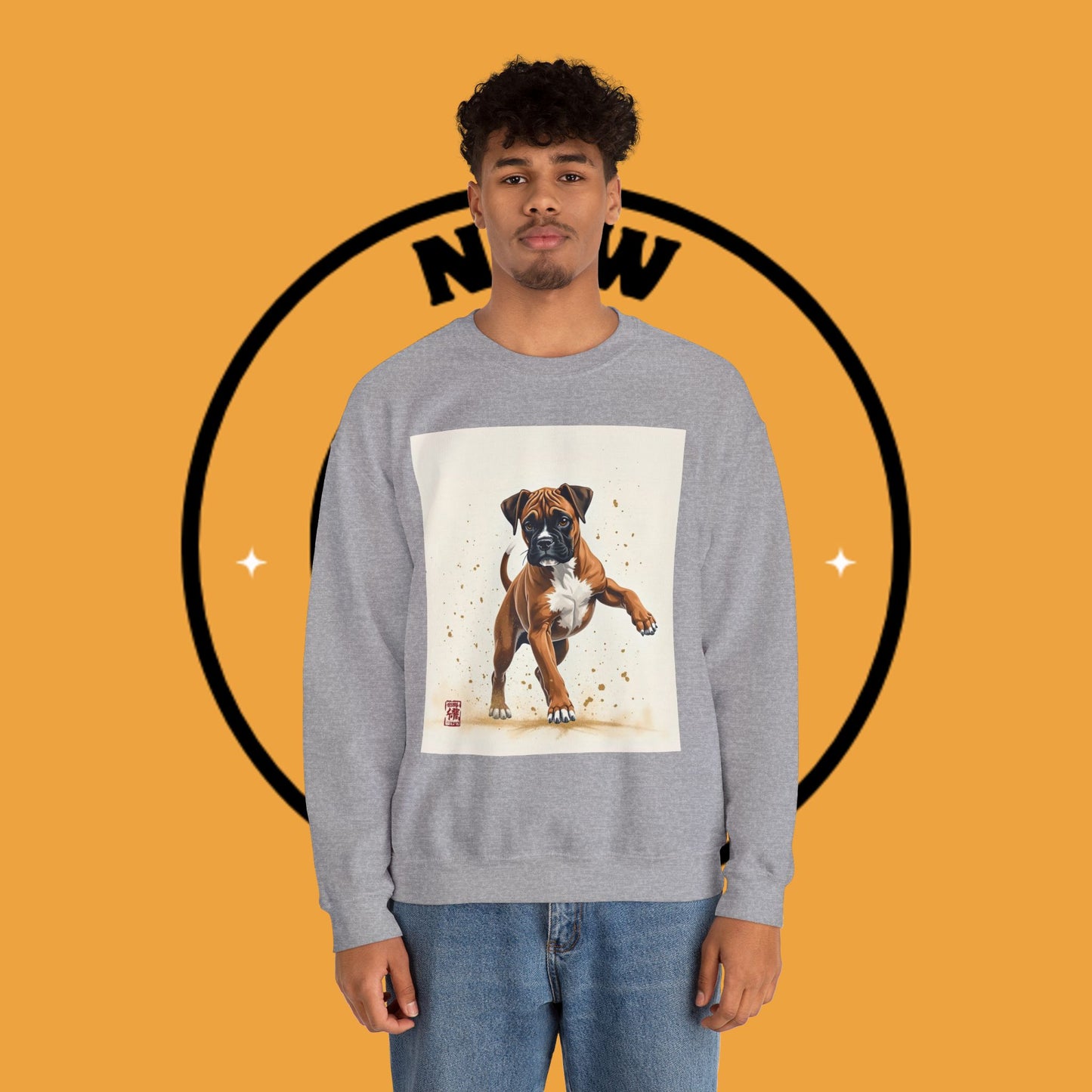 Running Boxer Puppy Crewneck Sweatshirt | Artistic Dog Lover Gift | Dynamic Movement Design