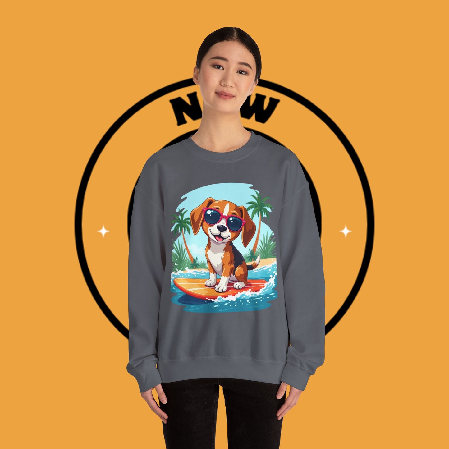 Dog Lover Crewneck Sweatshirt - Beagle surfista - Cool Summer Beagle Surfboard Sweatshirt β Perfect for Beach Vibes!