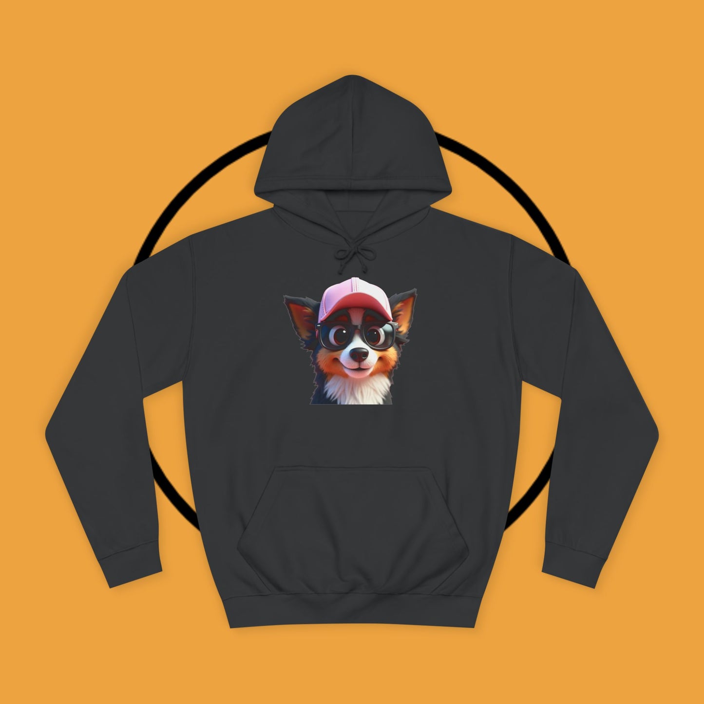 "Hipster Border Collie Puppy with Glasses & Cap Hoodie - Cute Trendy Dog Sweatshirt | Fun Design"