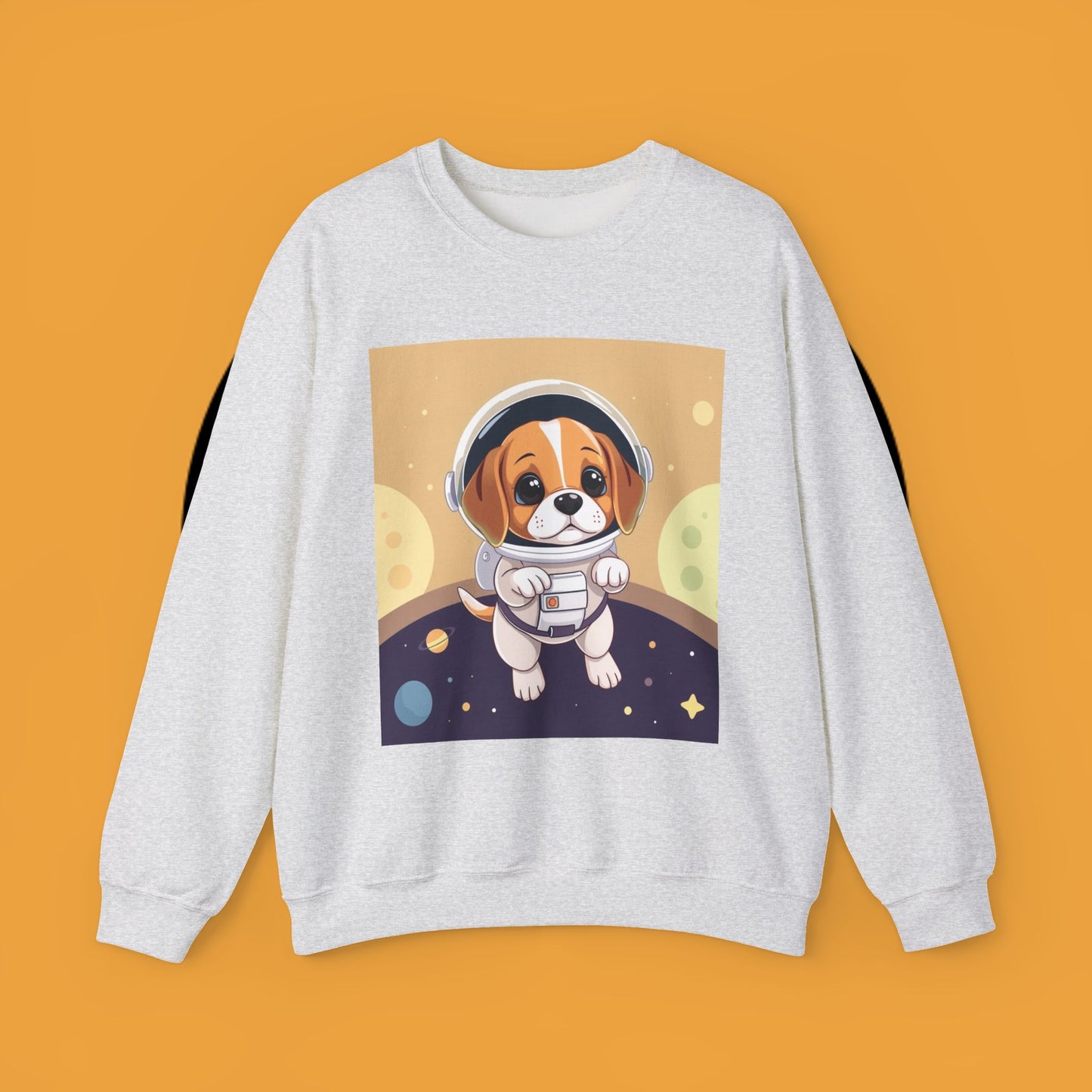 Astronaut Dog Crewneck Sweatshirt - Space Beagle Design with Helmet and Planets