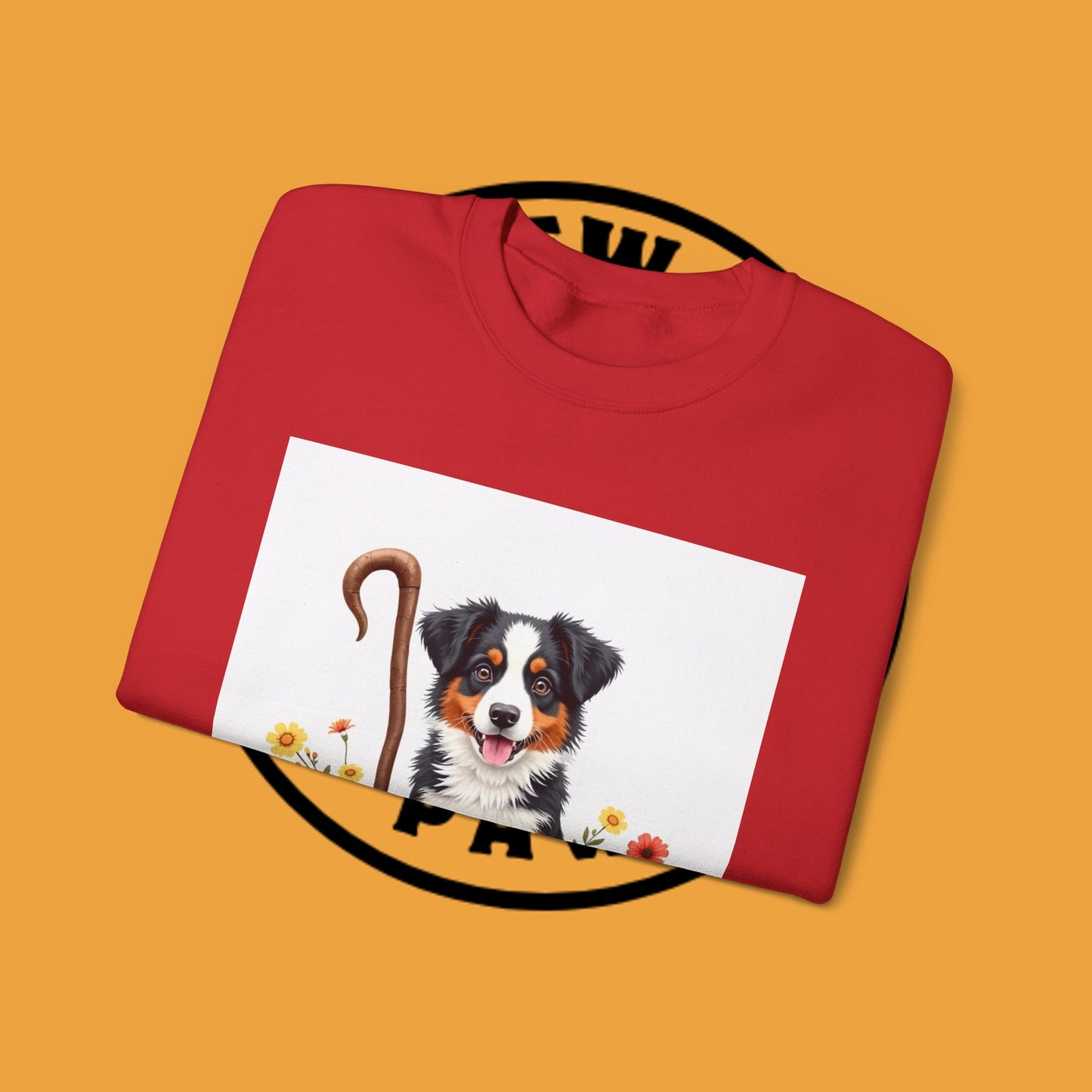 Border Collie Puppy Shepherd's Crook Crewneck Sweatshirt - Pastoral Dog Art | Farm Life Gift
