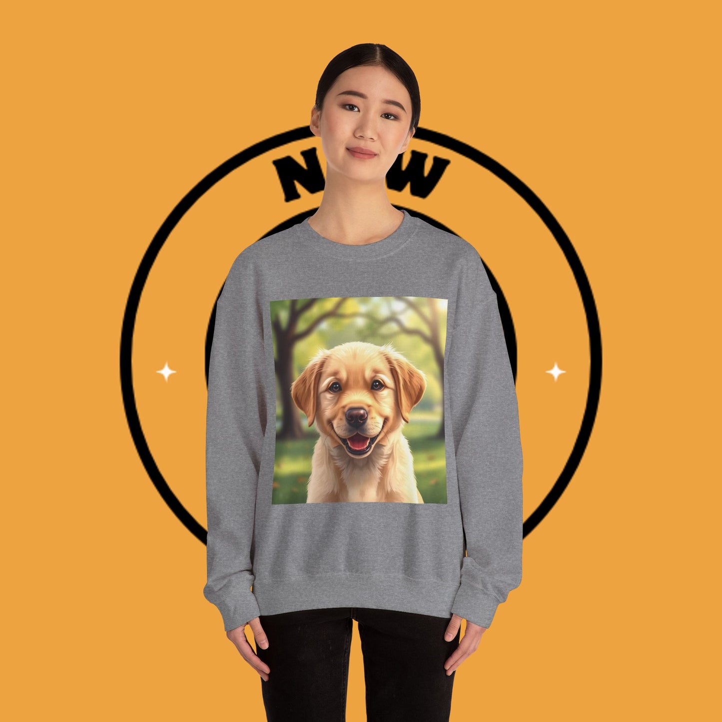 Crewneck Sweatshirt - Adorable Puppy Smiling in the Park - Sweet and Happy Golden Retriever