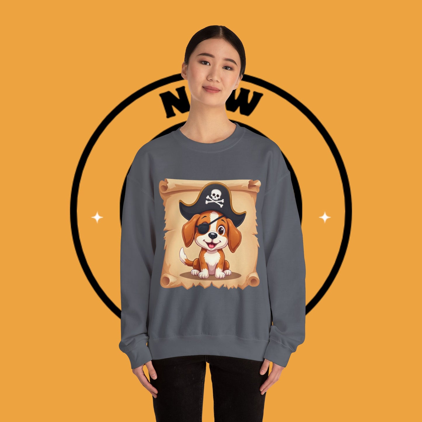 Pirate Dog Crewneck Sweatshirt - Buccaneer Beagle Design with Patch and Hat