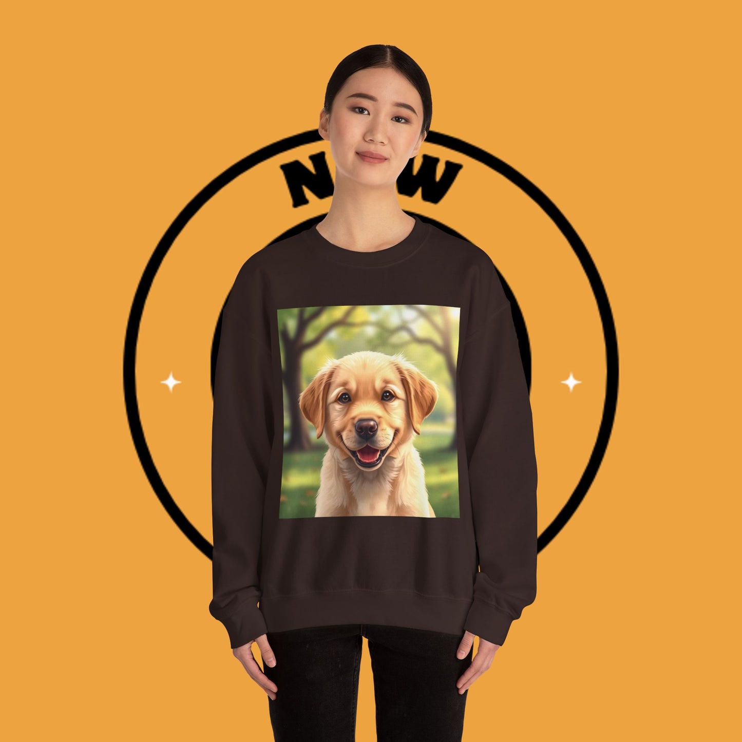 Crewneck Sweatshirt - Adorable Puppy Smiling in the Park - Sweet and Happy Golden Retriever