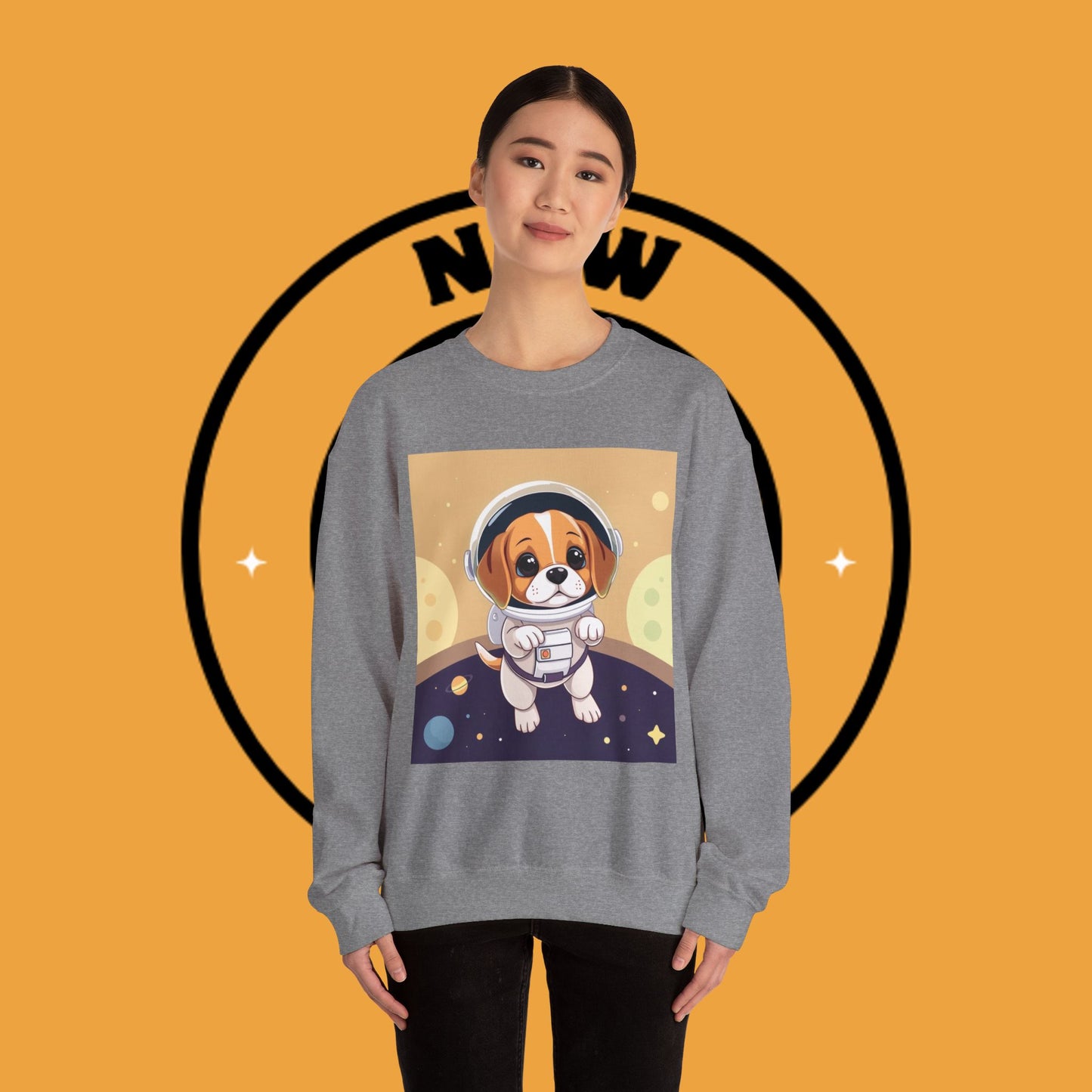Astronaut Dog Crewneck Sweatshirt - Space Beagle Design with Helmet and Planets