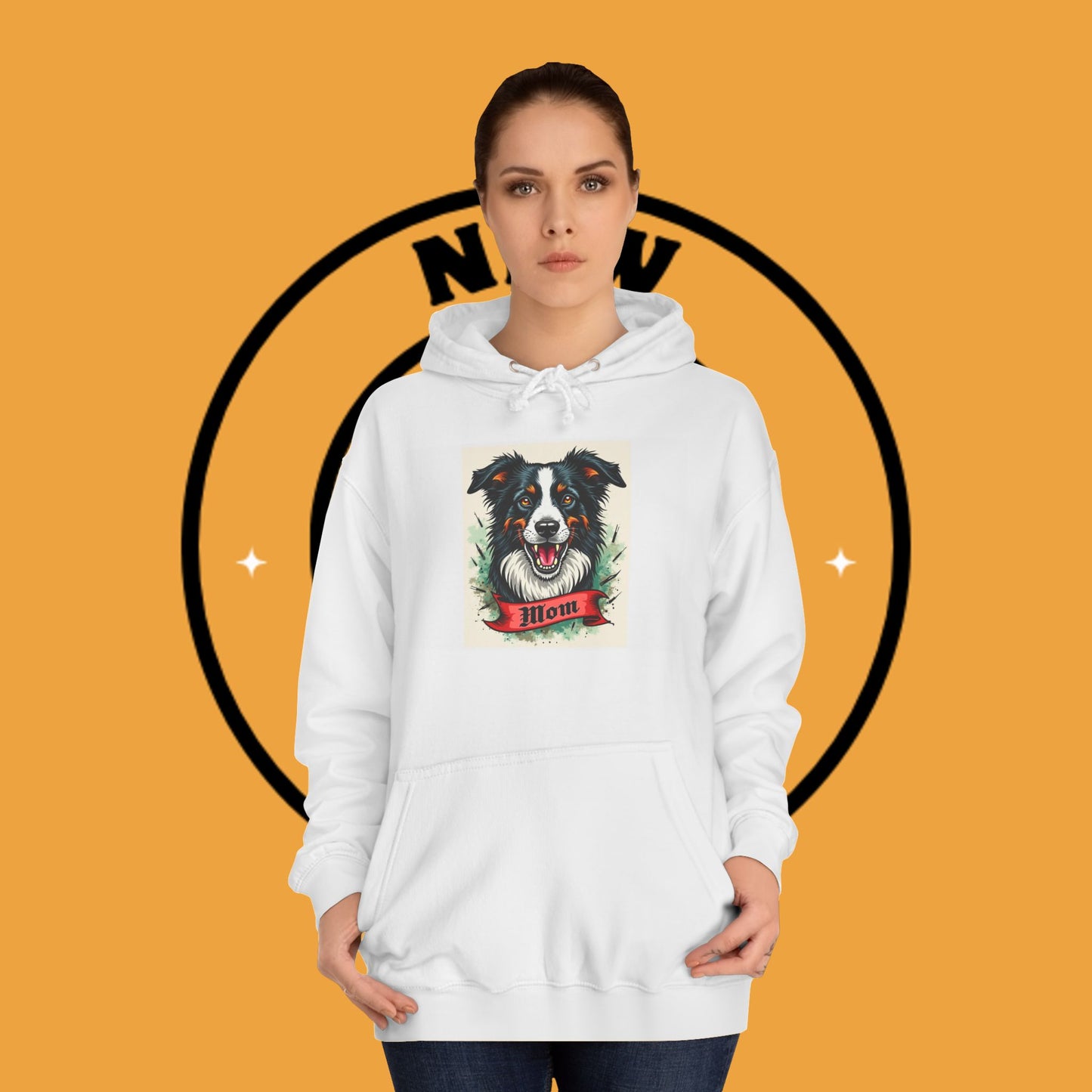 "Border Collie Mom Tattoo Style Hoodie - Vintage Dog Mother Banner Design Sweatshirt | Bold Statement Wear"