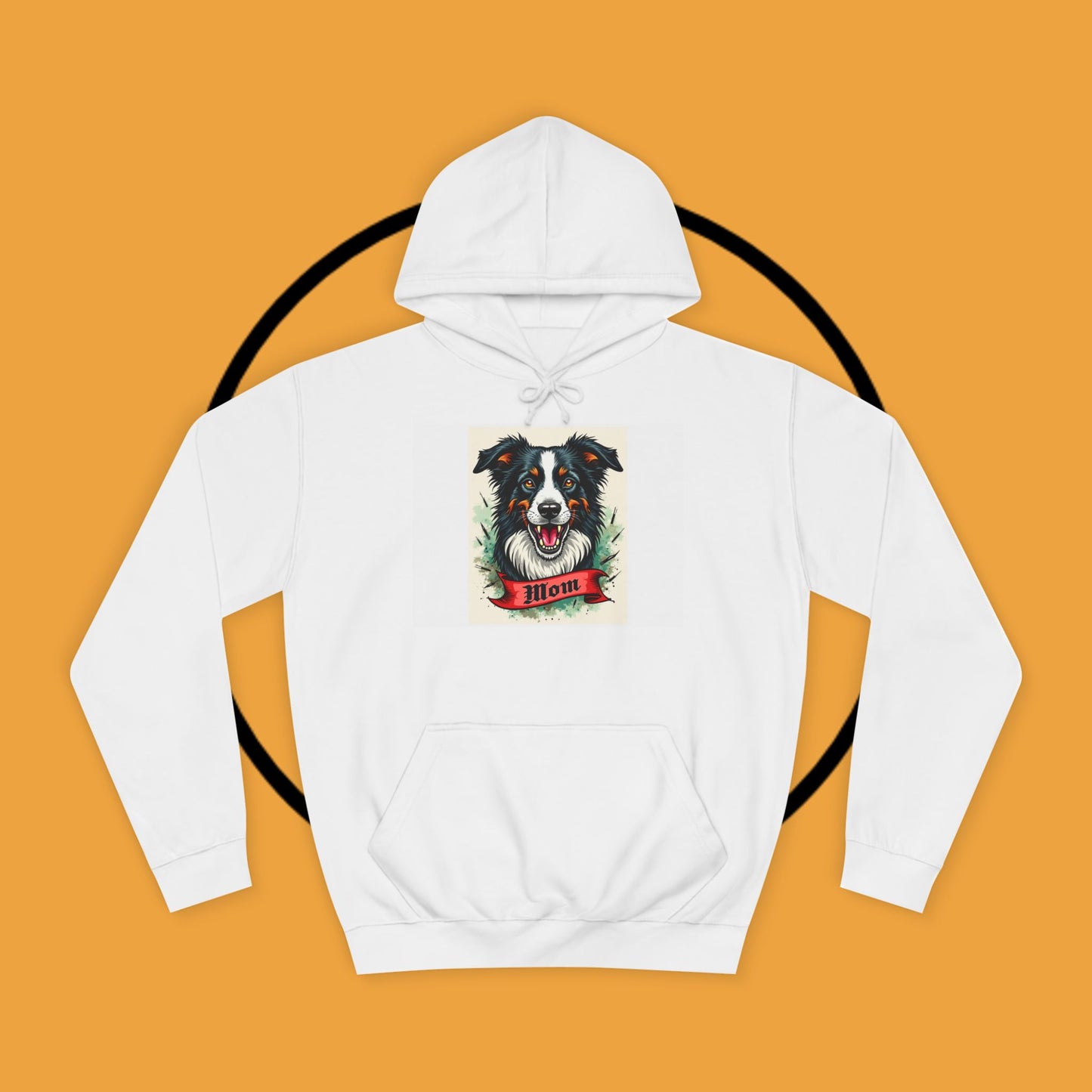 "Border Collie Mom Tattoo Style Hoodie - Vintage Dog Mother Banner Design Sweatshirt | Bold Statement Wear"