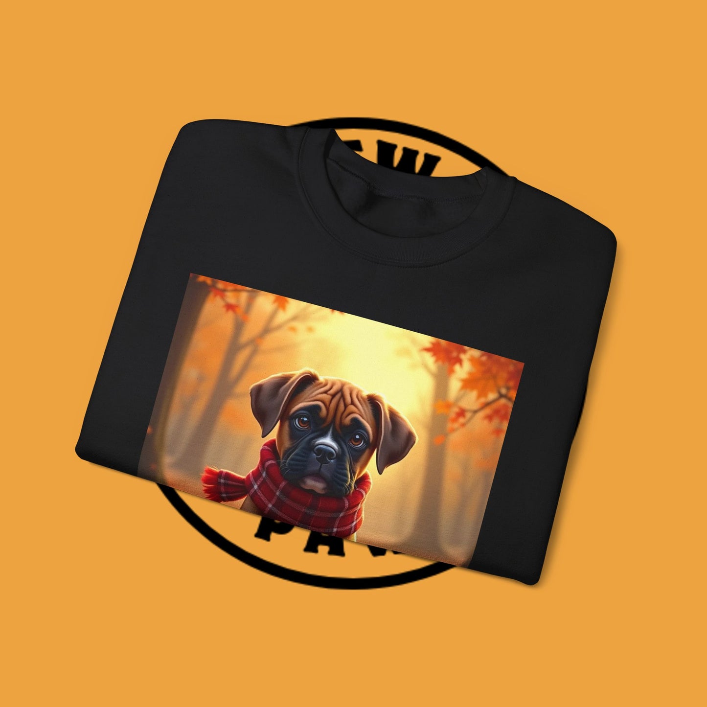 Cute Boxer Puppy Autumn Crewneck Sweatshirt | Fall Dog Lover Gift | Cozy Plaid Scarf Design