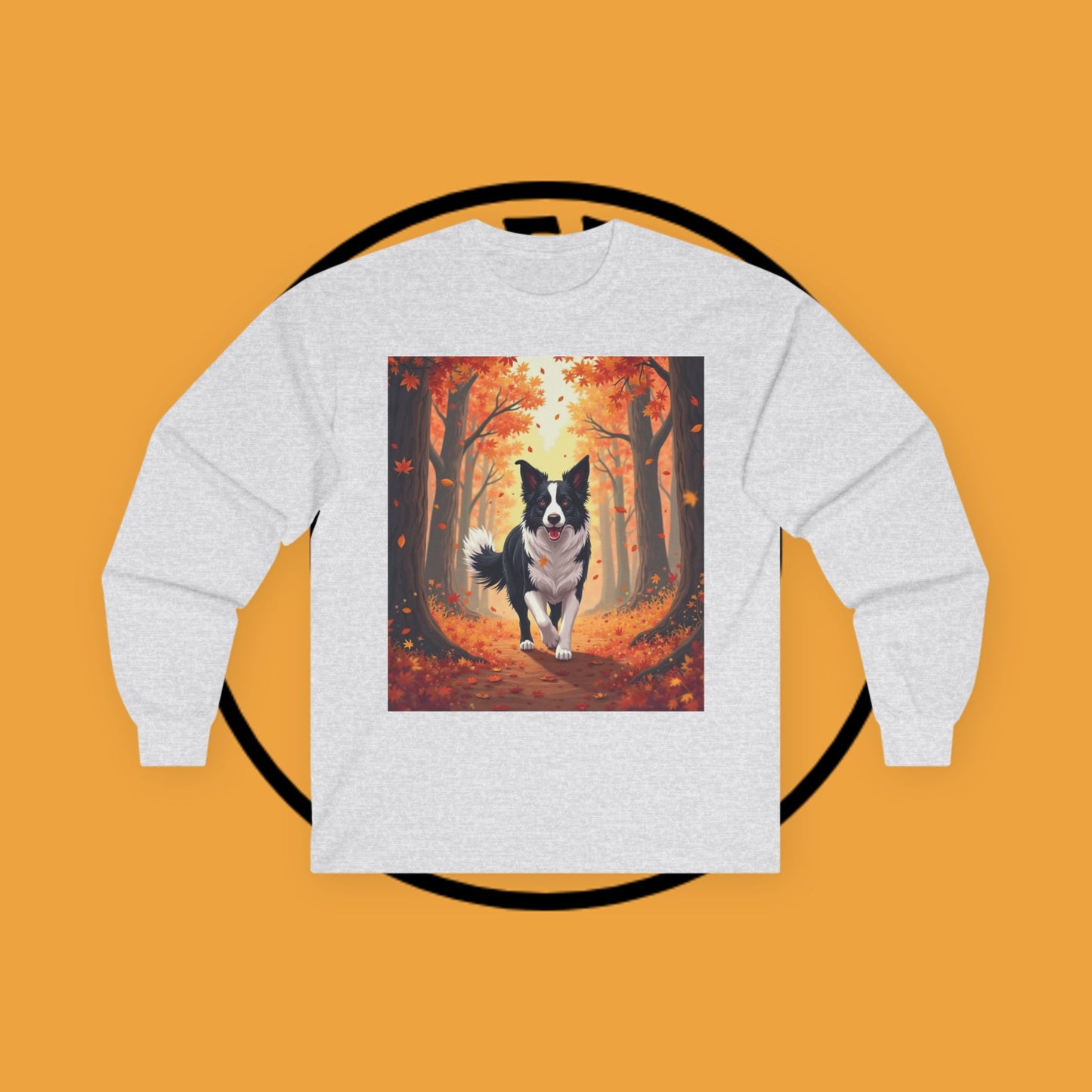 Autumn Border Collie Long Sleeve Tee - Fall Forest Dog Art Shirt | Seasonal Pet Apparel