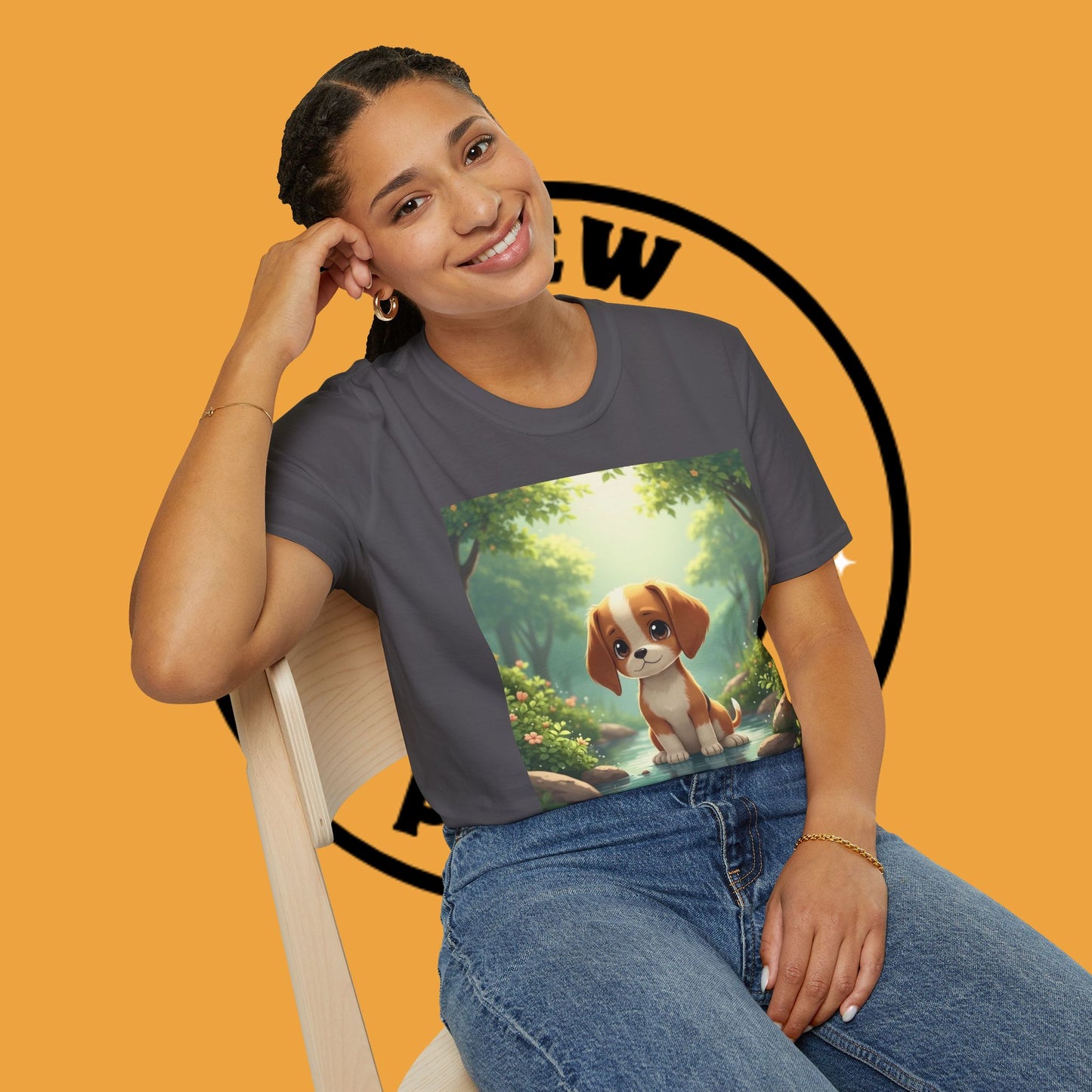 Magical Forest Beagle Puppy T-Shirt - Enchanted Nature Scene with Adorable Dog Design