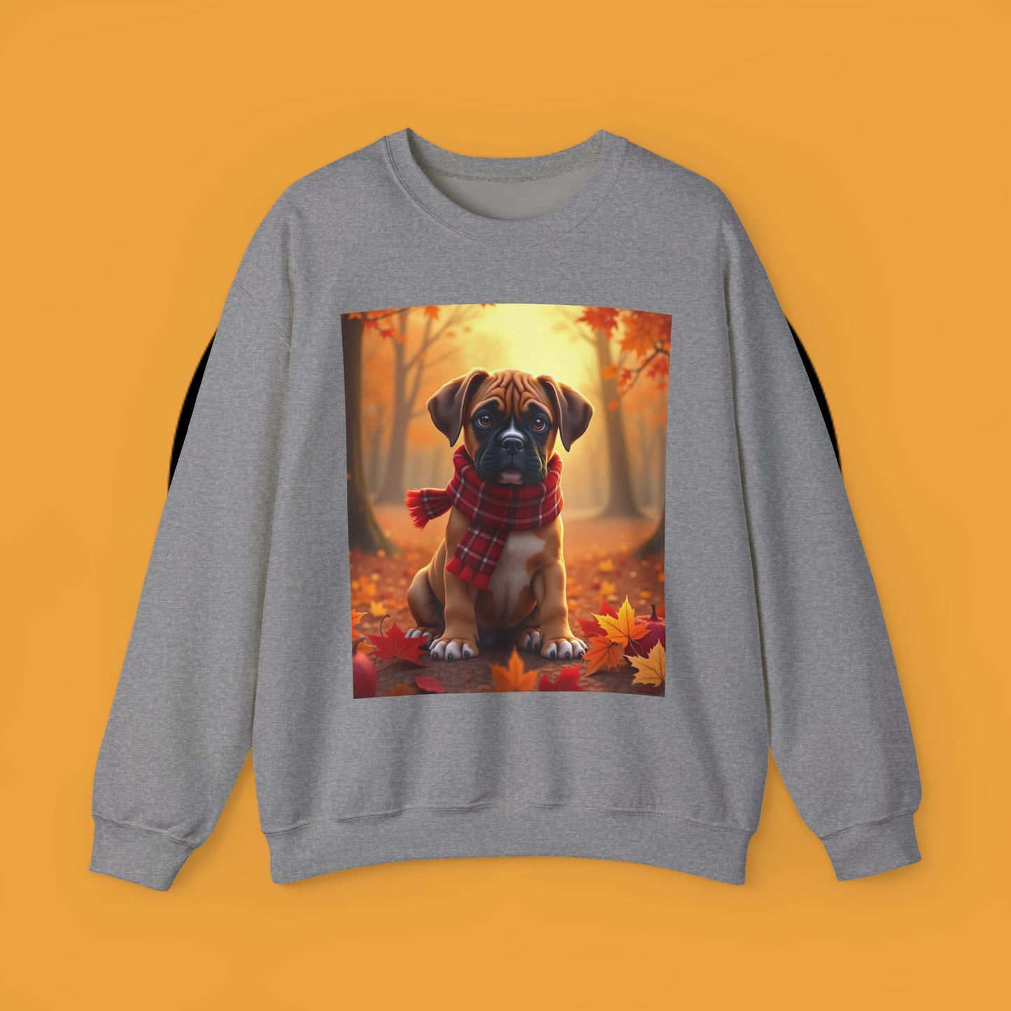 Cute Boxer Puppy Autumn Crewneck Sweatshirt | Fall Dog Lover Gift | Cozy Plaid Scarf Design