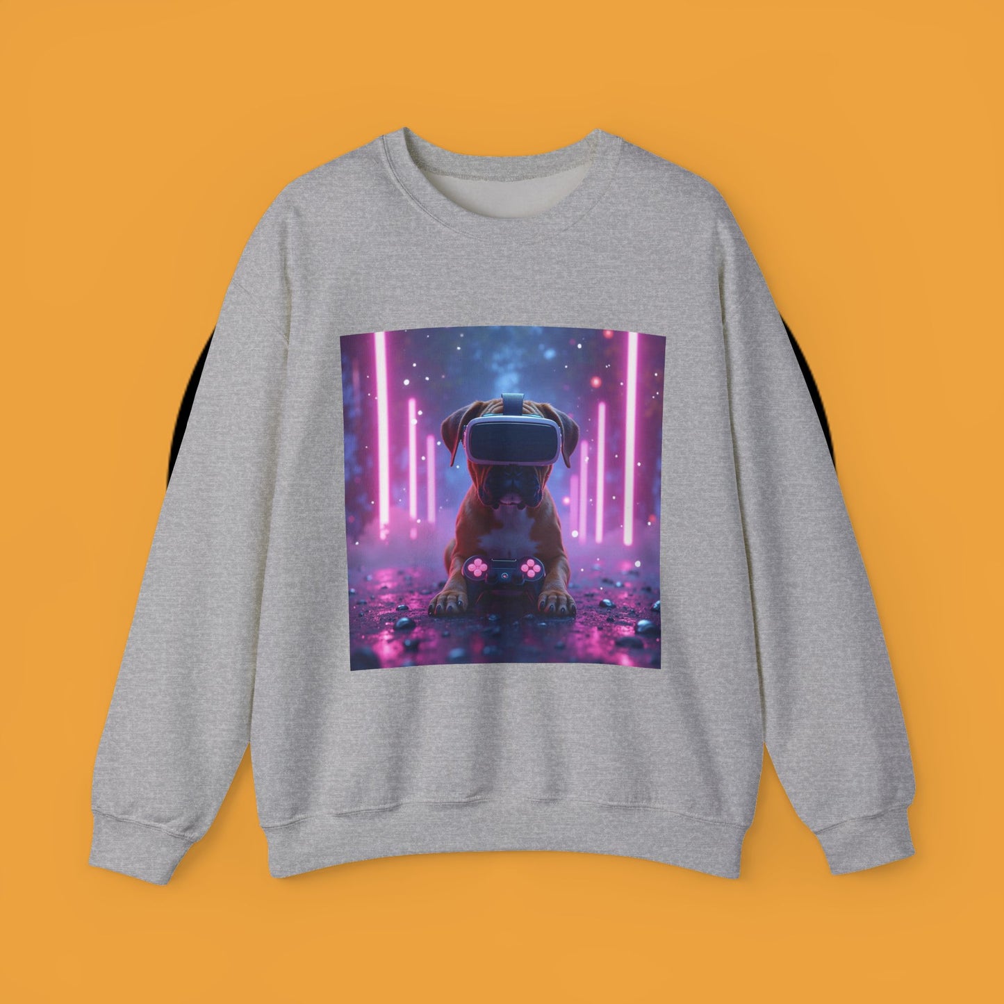 VR Gaming Boxer Dog Crewneck Sweatshirt | Funny Gamer Gift | Virtual Reality Puppy Design