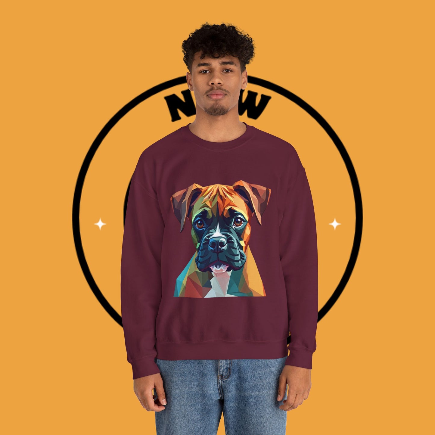 Geometric Boxer Dog Crewneck Sweatshirt - Polygon Art Pet Portrait - Modern Design Lover Gift