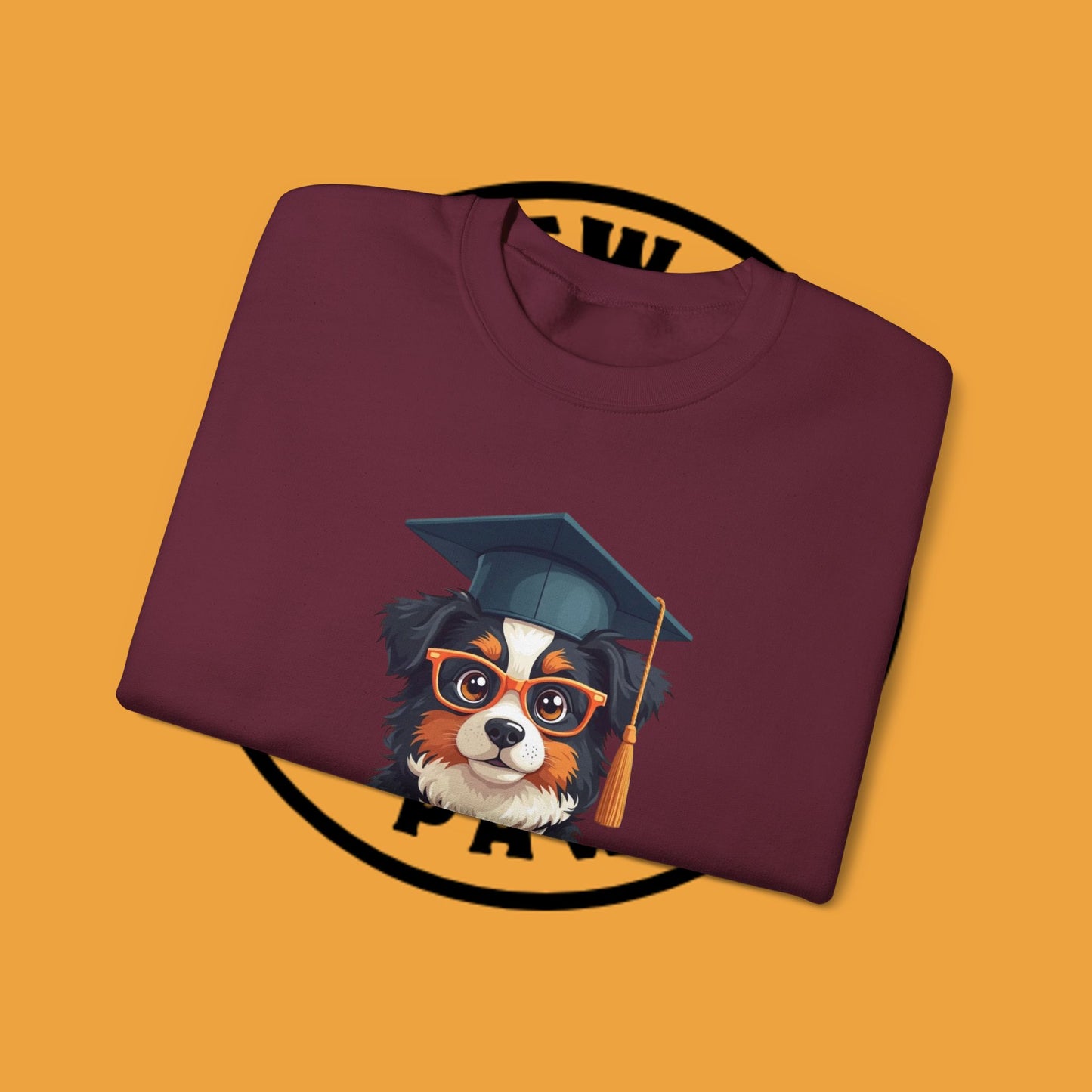 Graduation Dog Crewneck Sweatshirt - Smart Puppy Graduate Cap Books | Academic Achievement Gift