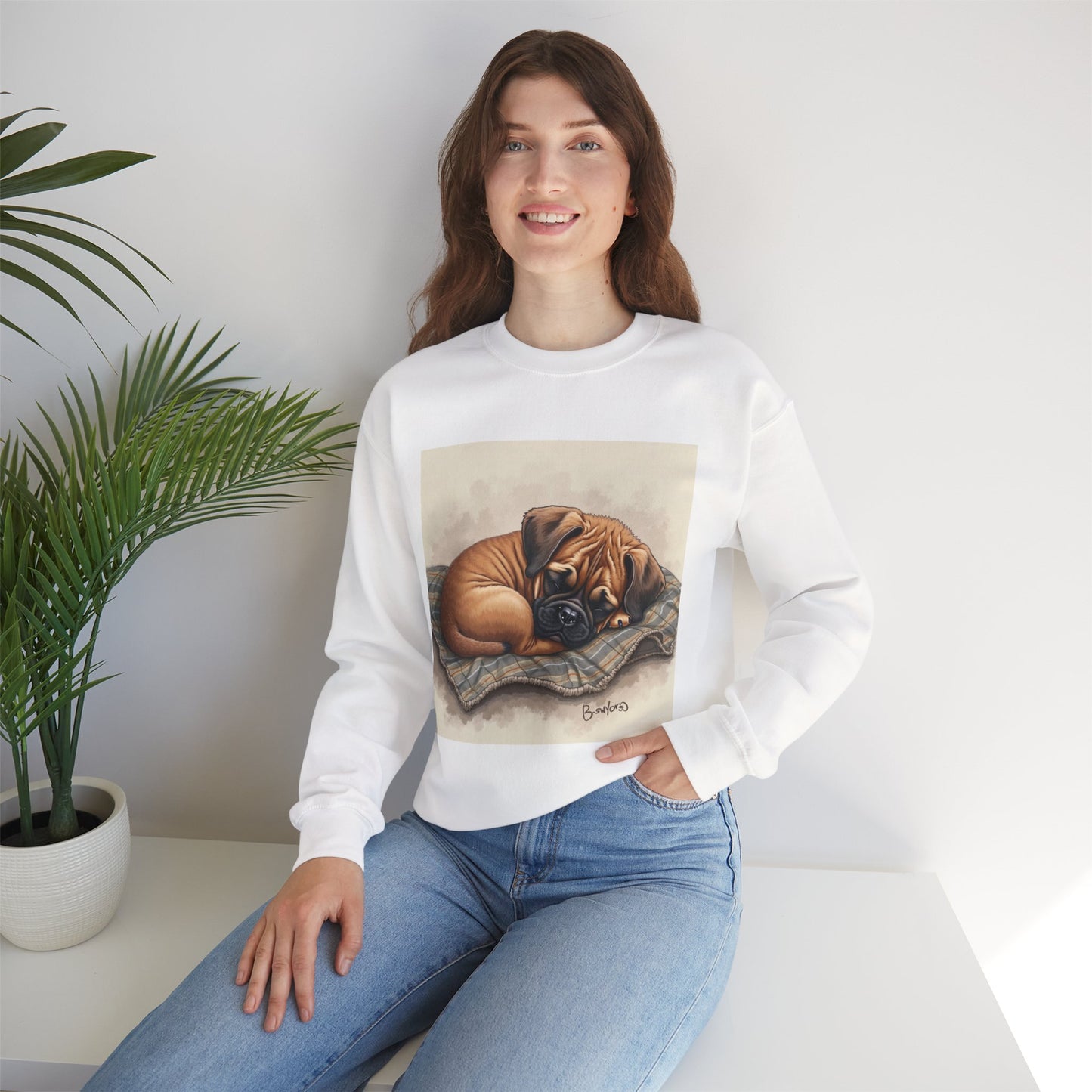 Sleeping Boxer Puppy Crewneck Sweatshirt - Cozy Dog Art Design - Comfort Wear for Pet Lovers