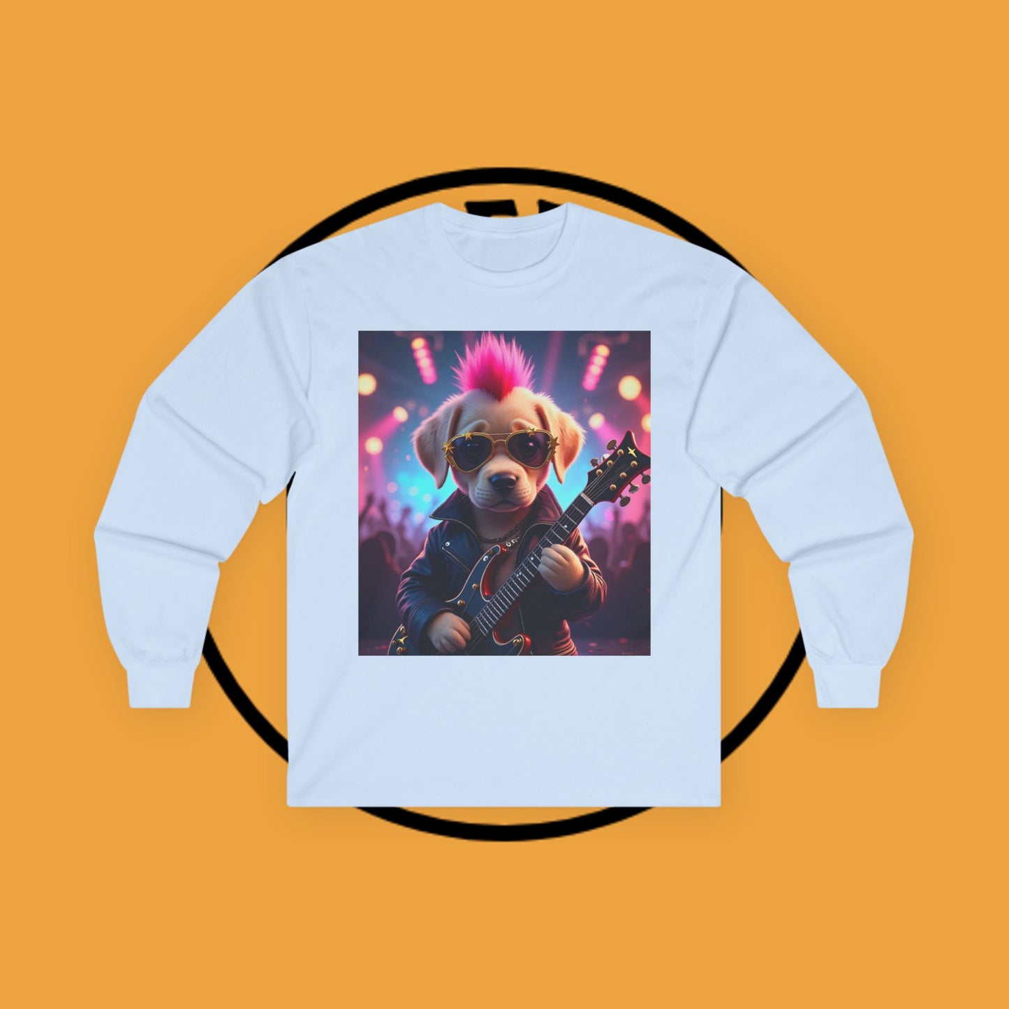 Long Sleeve T-Shirt - Punk Puppy with Electric Guitar - Design for Music Lovers Rockin' - Dog with Electric Guitar and Pink Mohawk - 🎸🐾