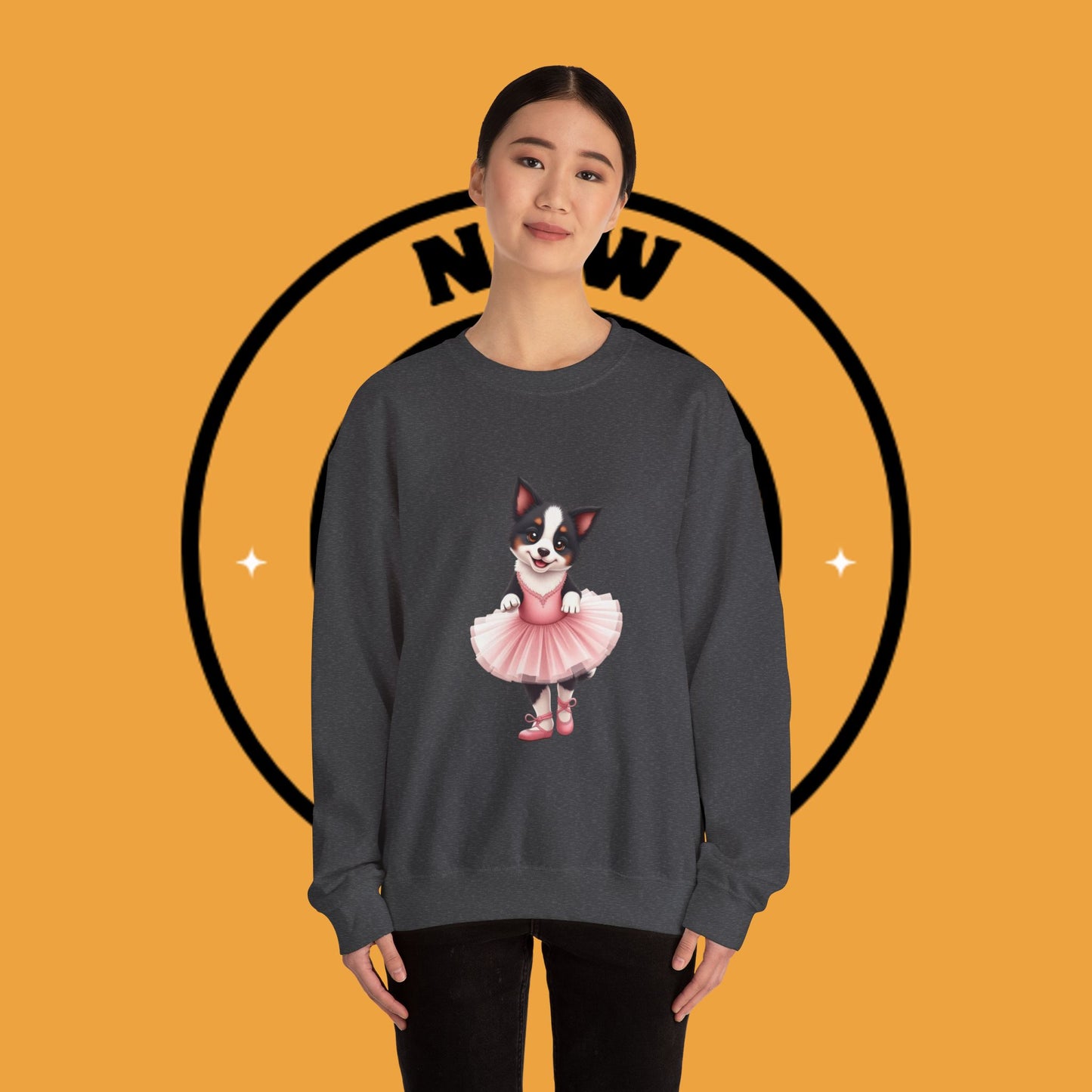 Cute Ballet Dog Crewneck Sweatshirt - Dancing Puppy in Pink Tutu Design | Kawaii Animal Lover Gift